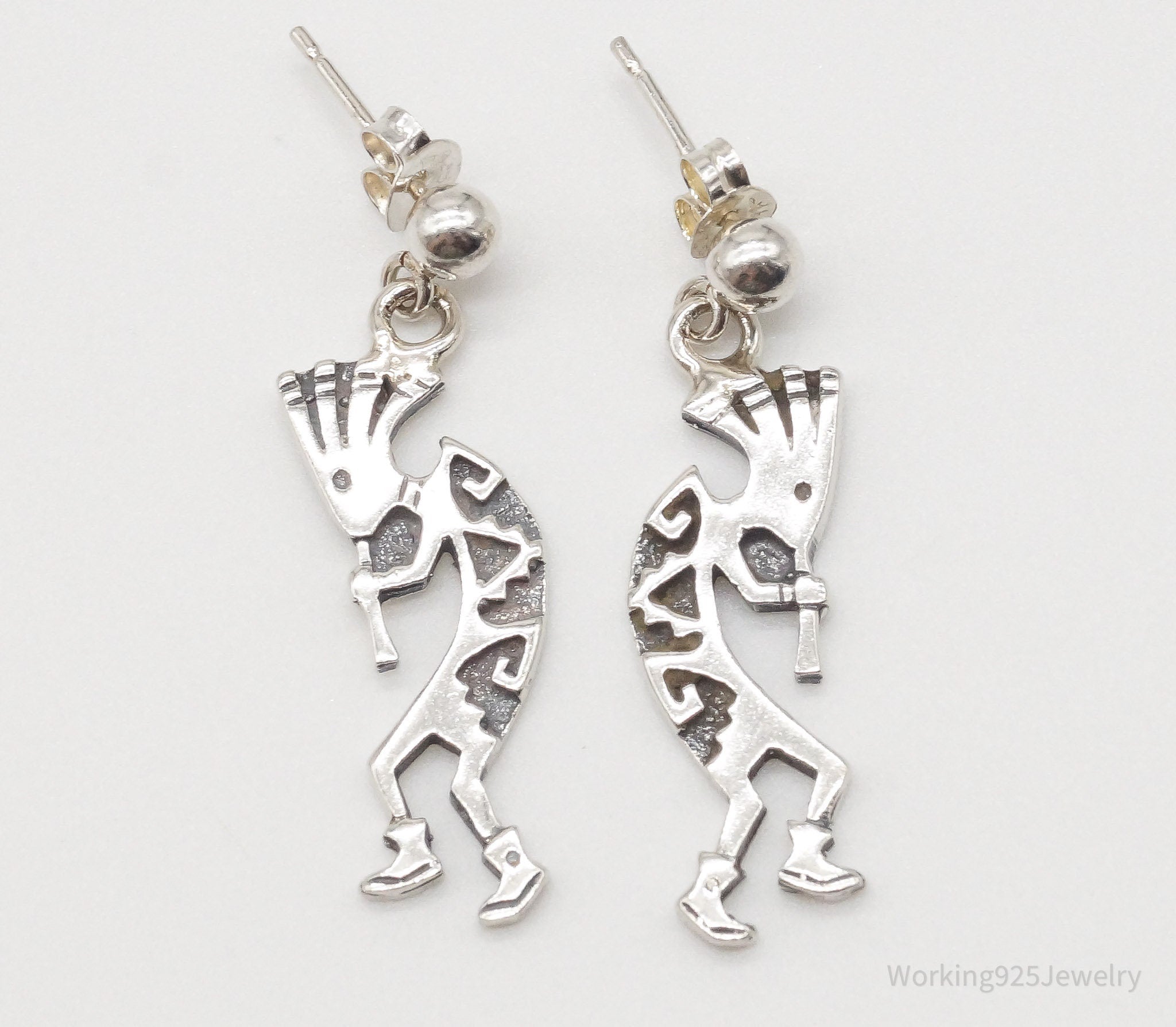 Vintage Native American Dancing Kokopelli Silver Earrings