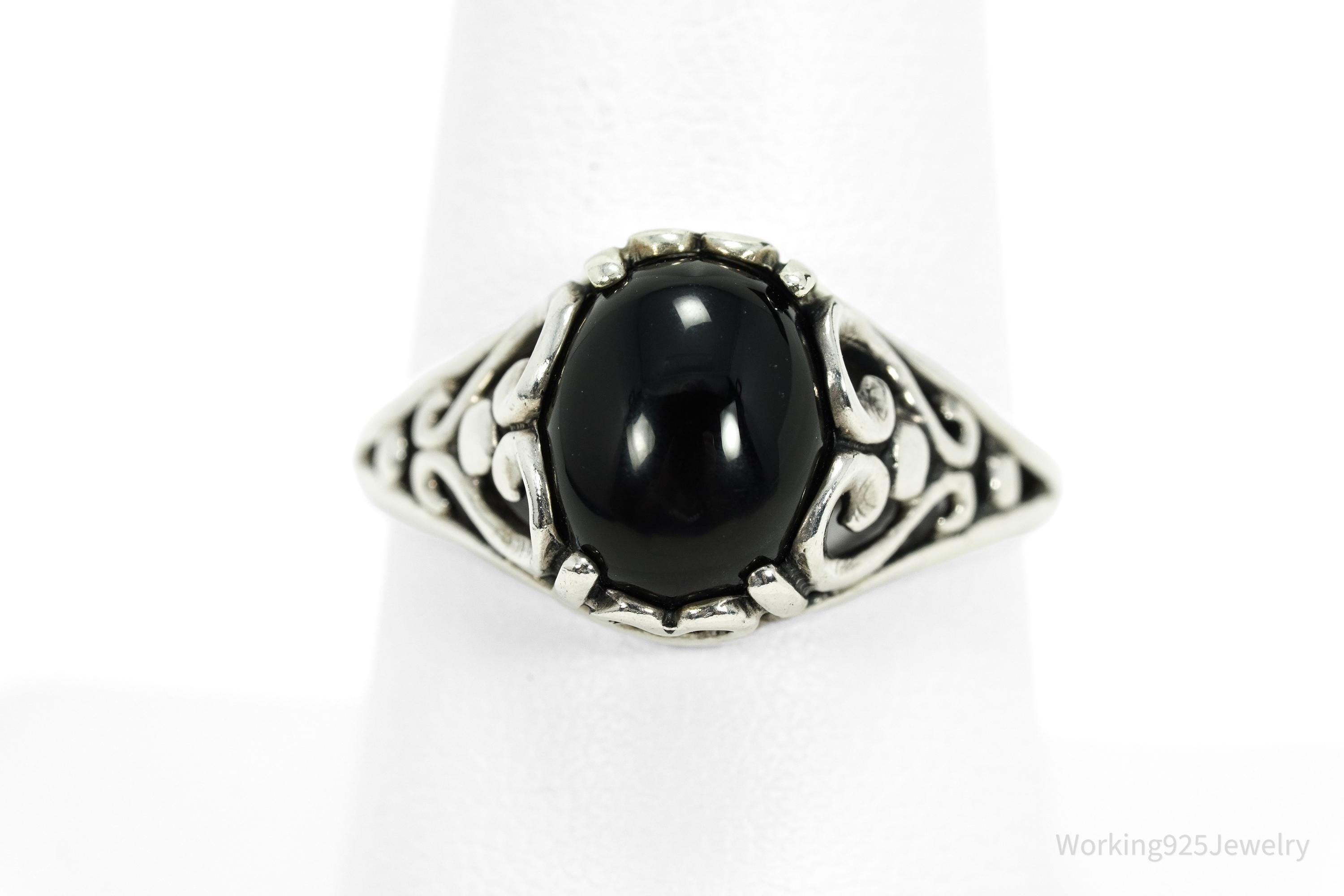 Vintage Designer Kabana Black Onyx Sterling Silver Ring - Size 8.25