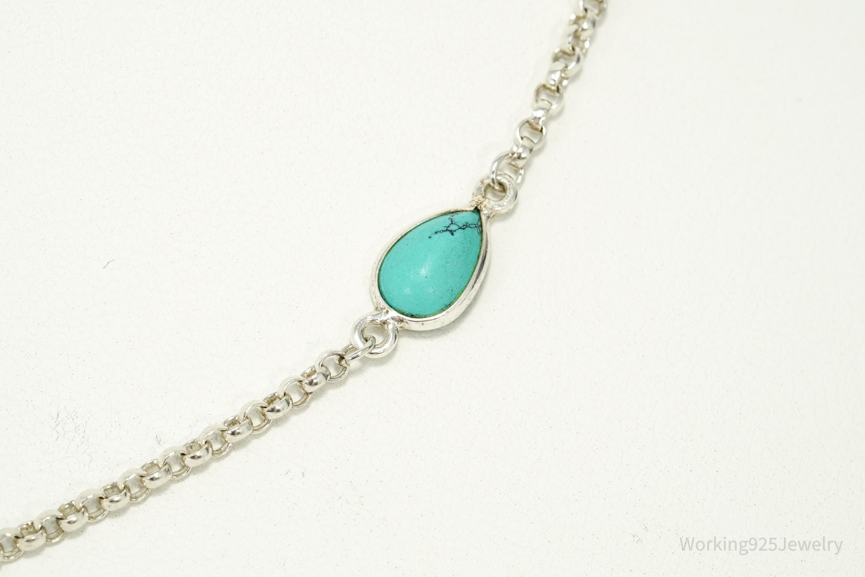 Vintage Blue Turquoise Sterling Silver Necklace 15"