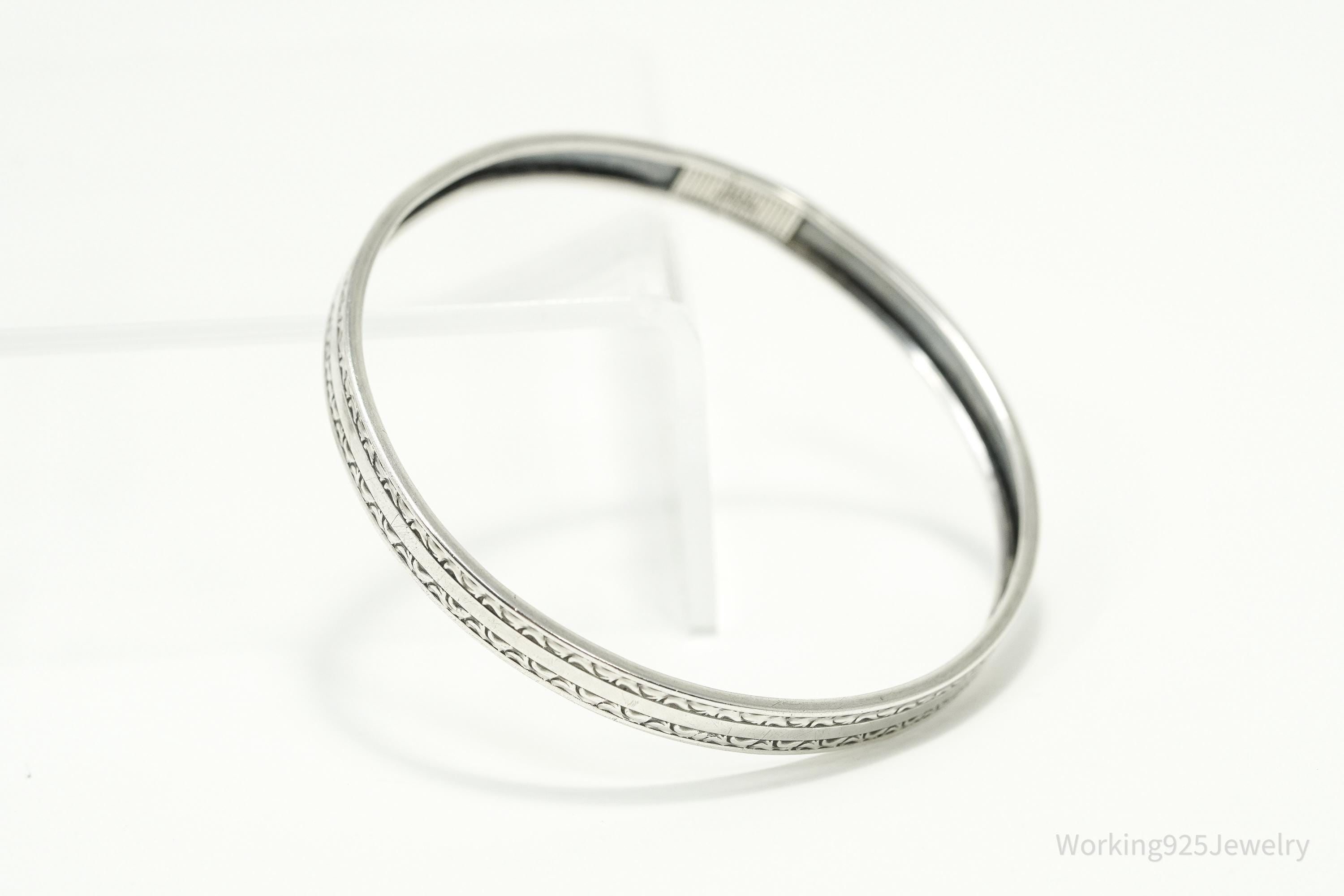 Antique Beau Art Deco Sterling Silver Bangle Bracelet 7 7/8"