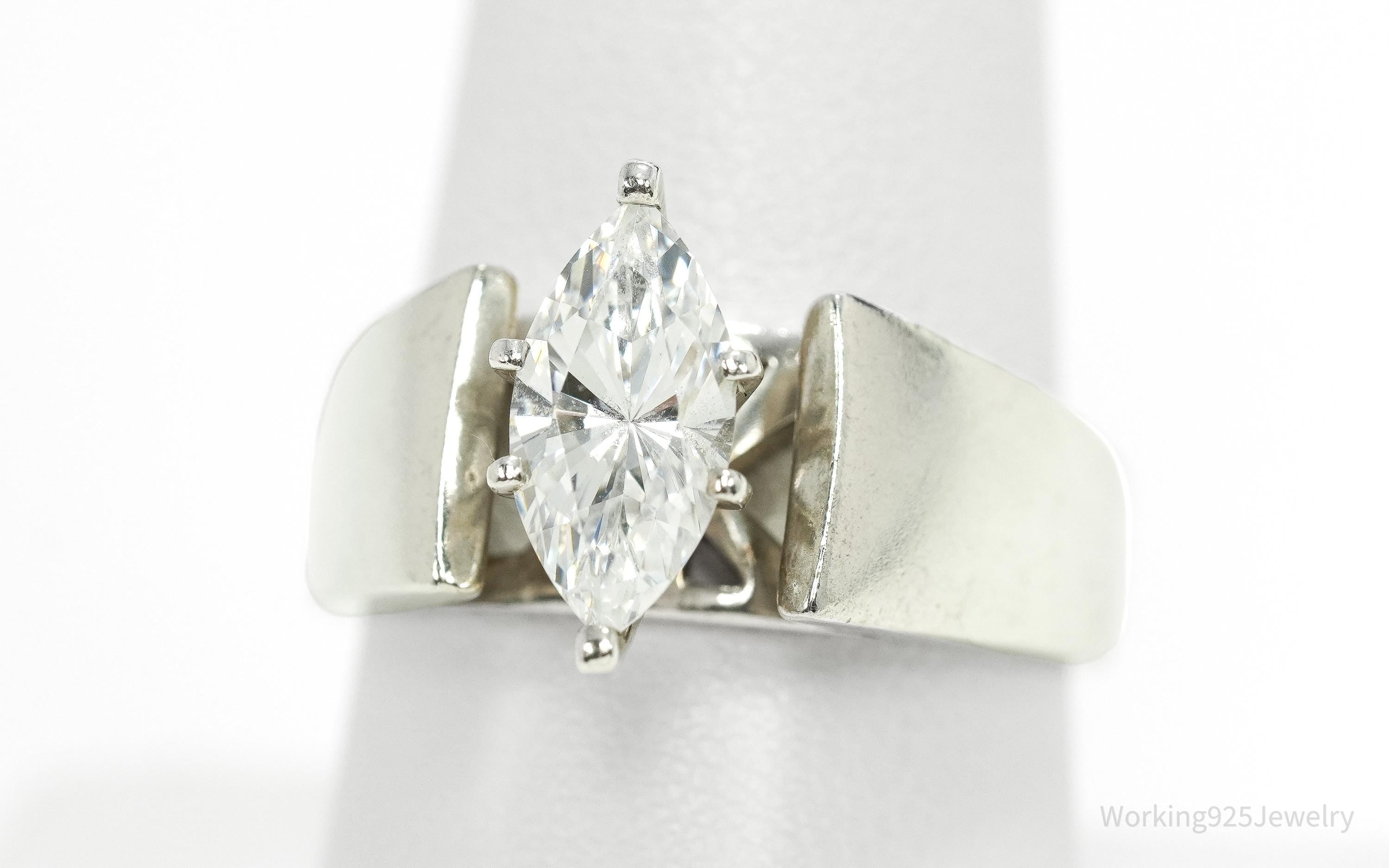 Vintage Diamonique Cubic Zirconia Sterling Silver Ring - Size 8.75