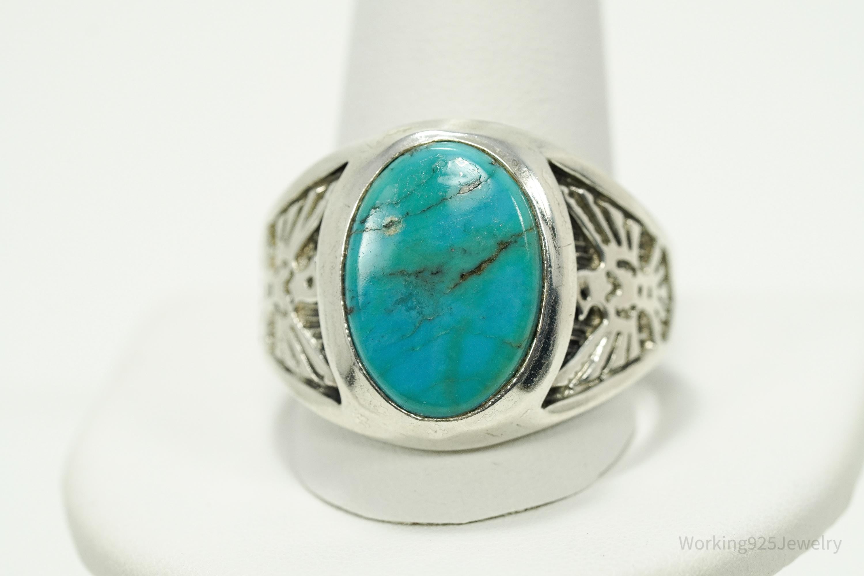 Vintage WMCO Turquoise ThunderBird Design Sterling Silver Ring - Size 15