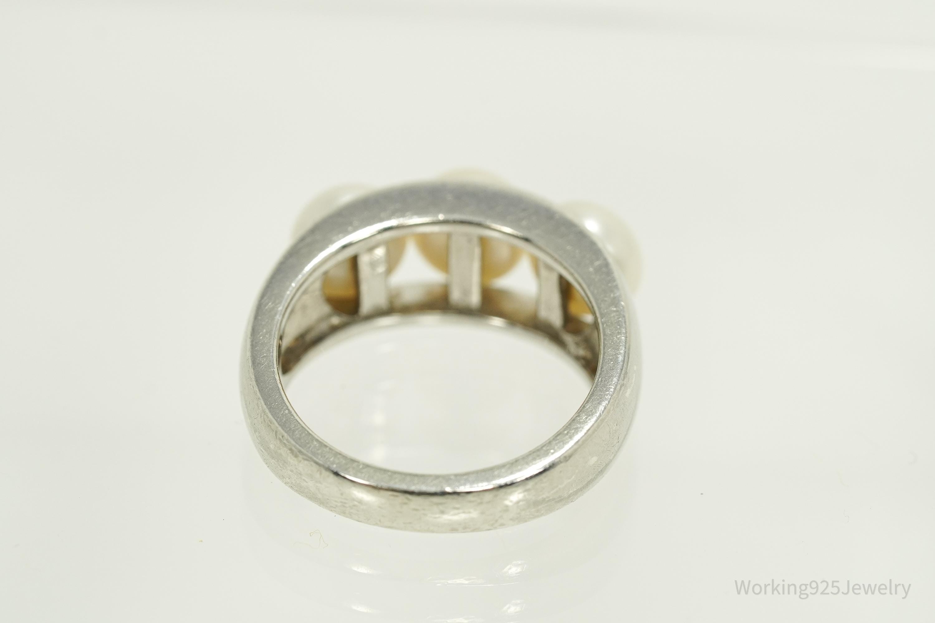 Vintage EA Pearl Sterling Silver Ring - Size 7