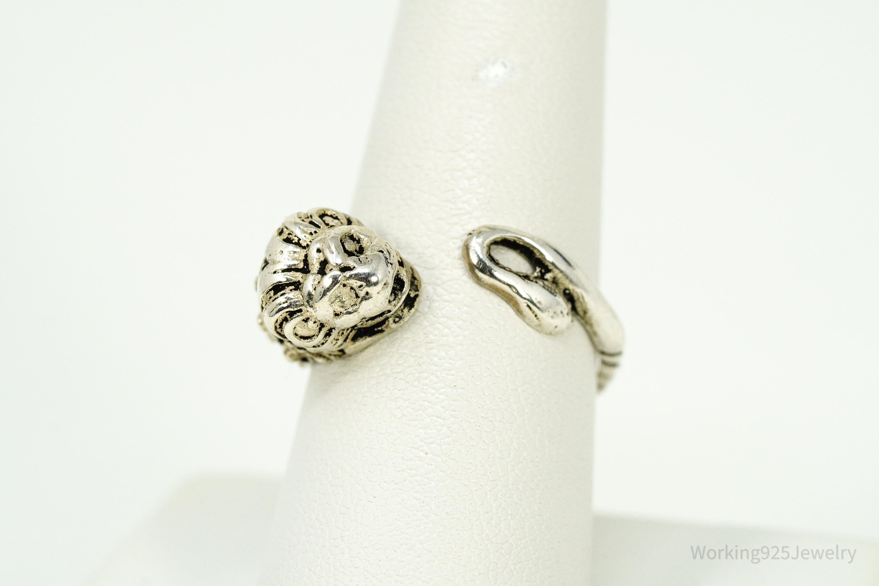 Vintage Lion's Head King Of The Jungle Sterling Silver Wrap Ring Size 8.75