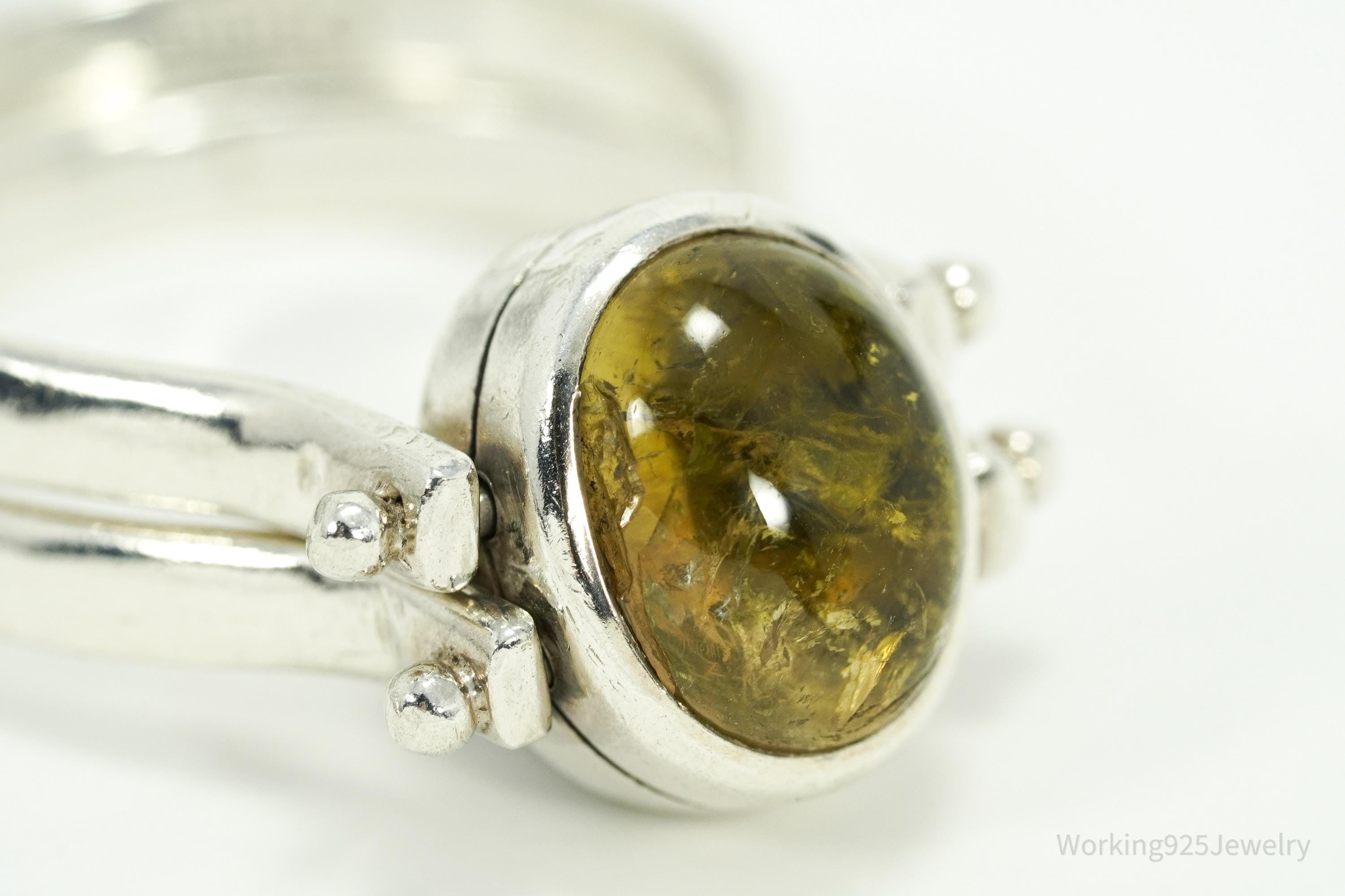 Vintage Citrine & Sheen Obsidian Reversible Silver Ring - Size 11