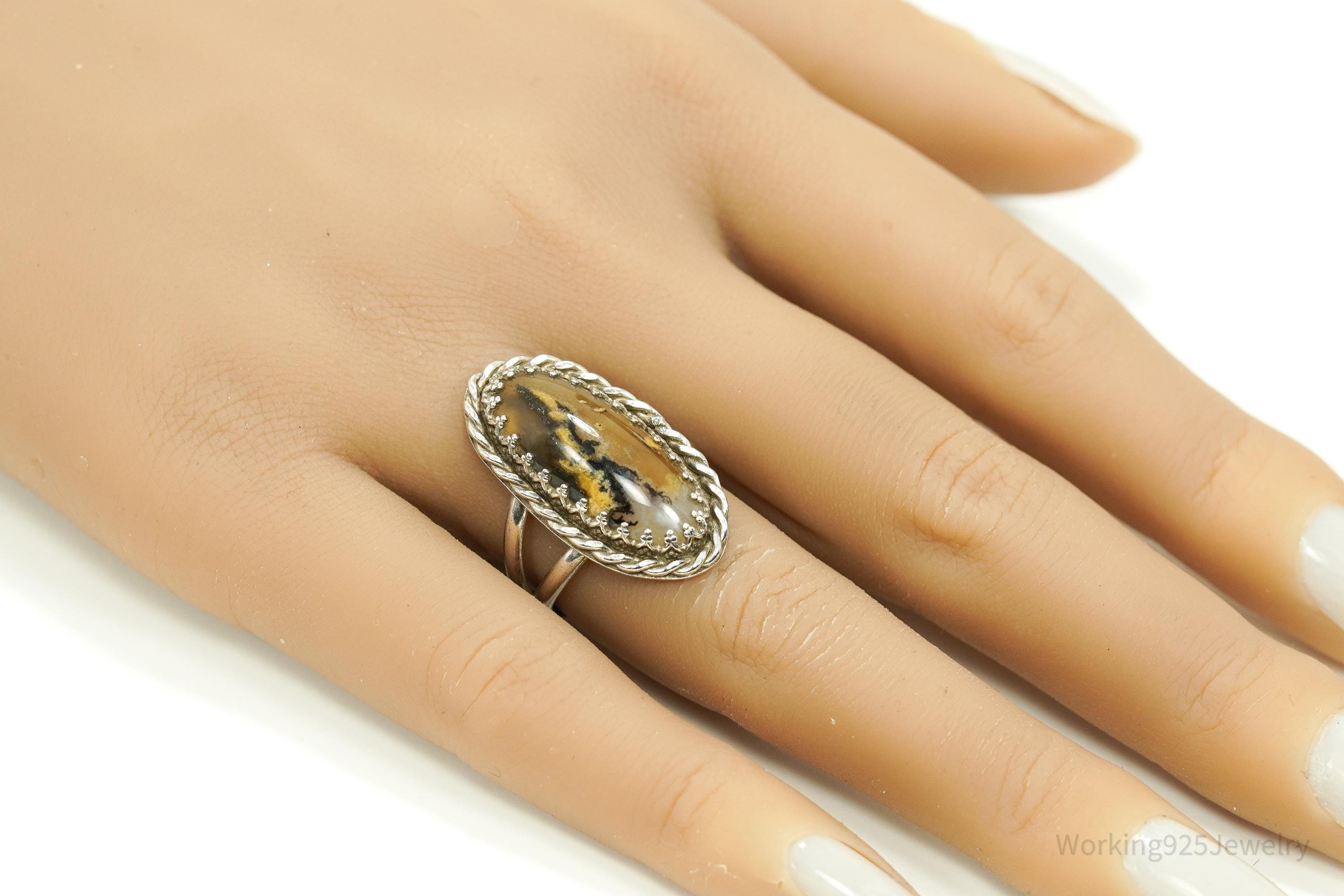 Vintage Handmade Native American Agate Sterling Silver Ring - SZ 8