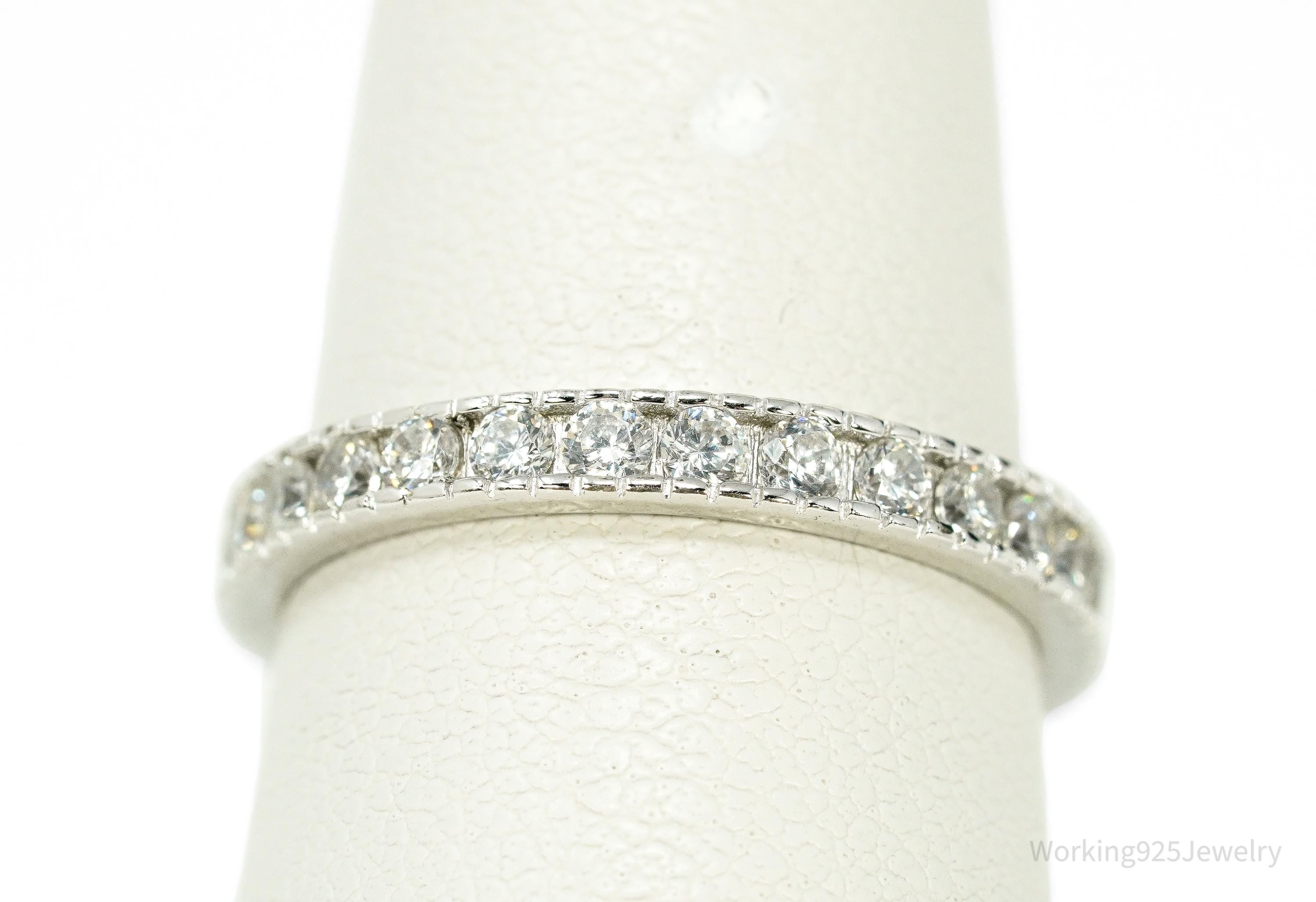 Vintage Cubic Zirconia Sterling Silver Band Ring - Size 6.25