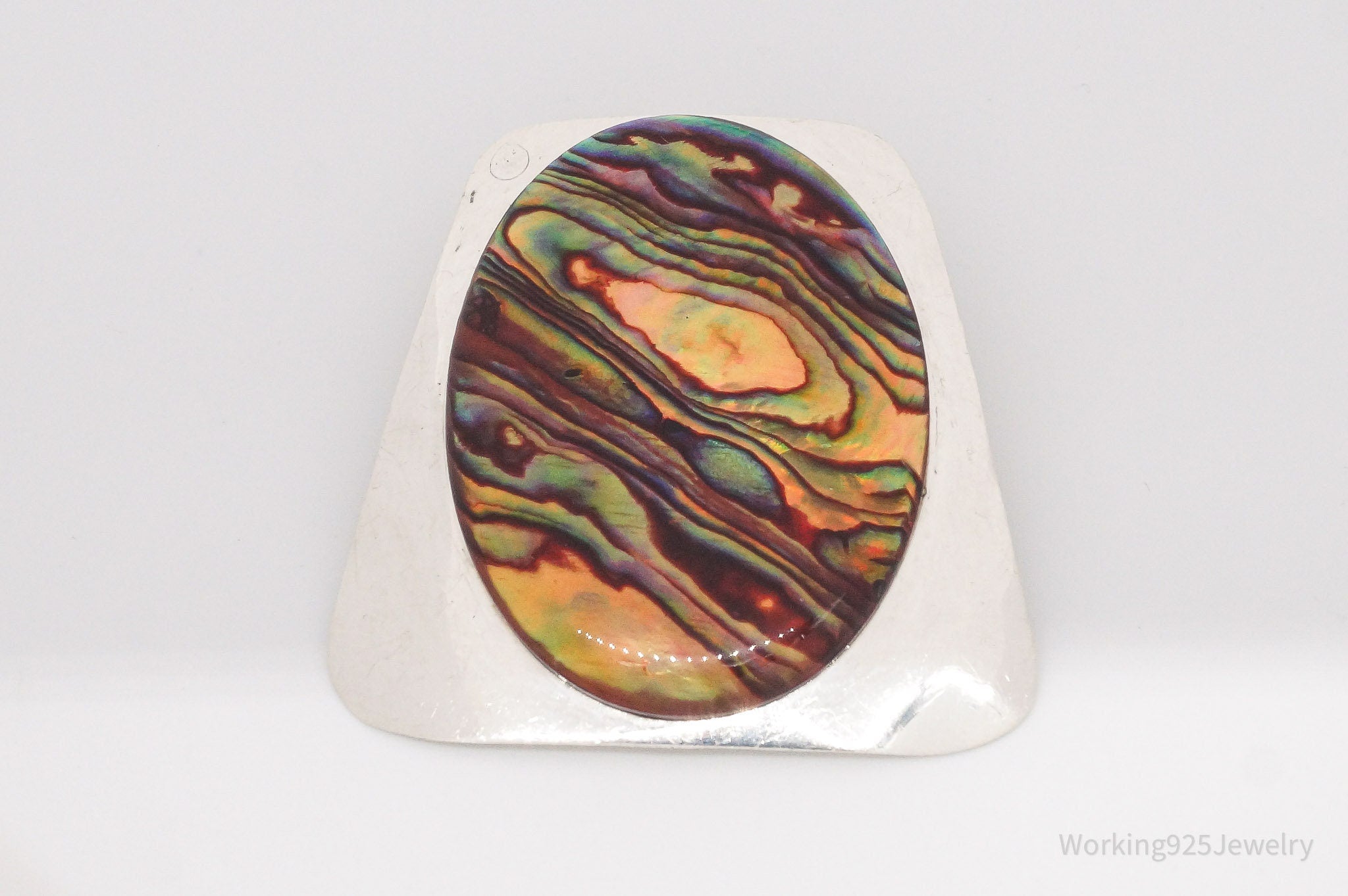 Vintage Vibrant Paua Shell Sterling Silver Brooch Pin Pendant