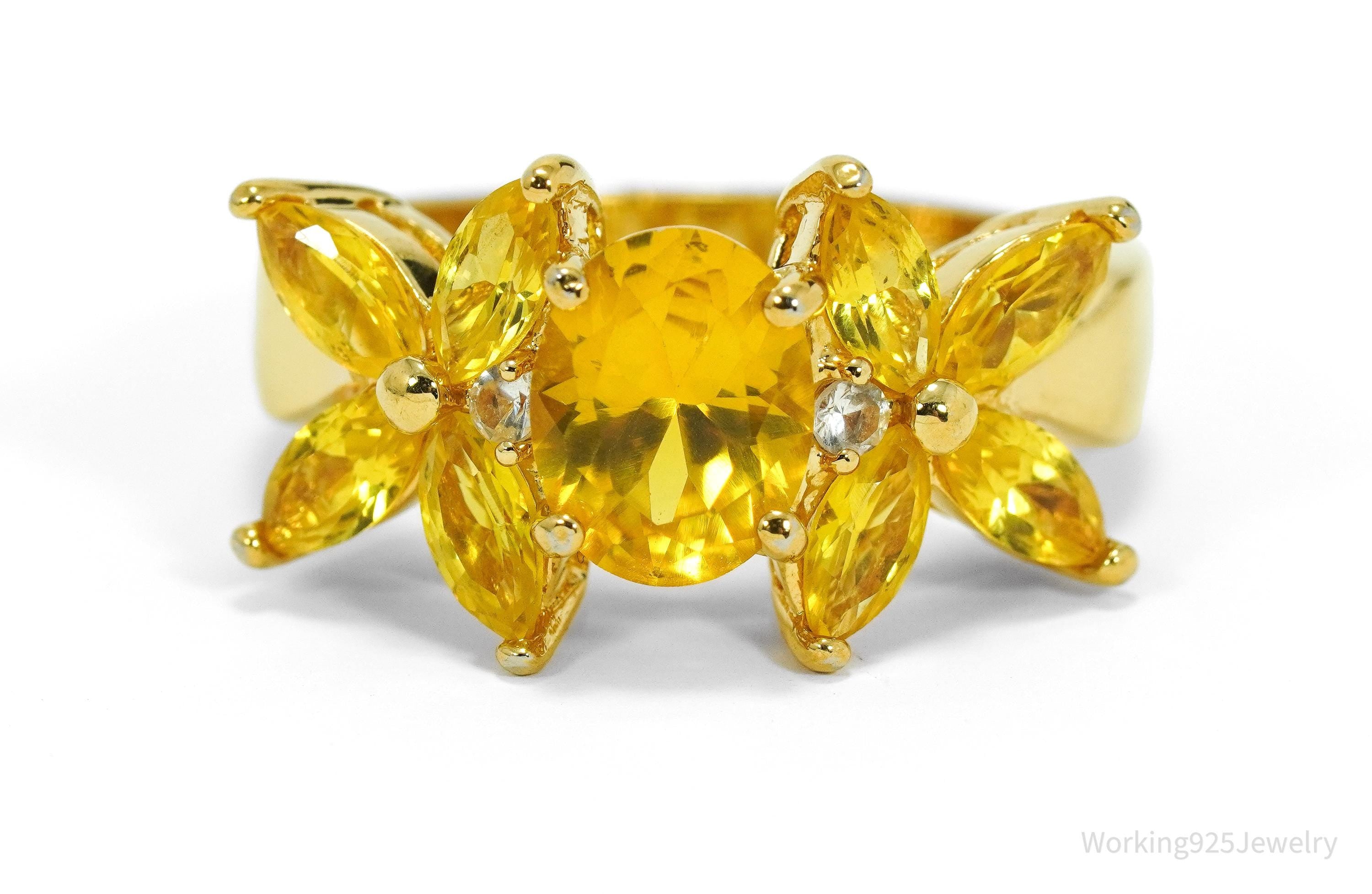 Vintage Citrine & White Topaz Gold Over Sterling Silver Ring - Size 9