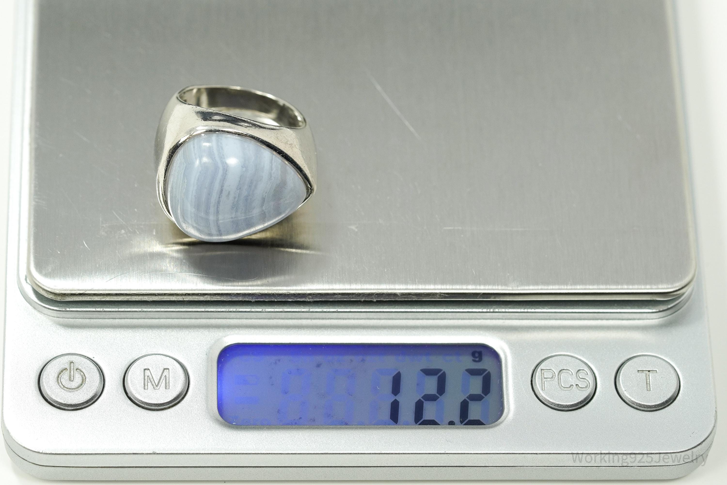 Vintage Blue Lace Agate Sterling Silver Ring - Size 8.25