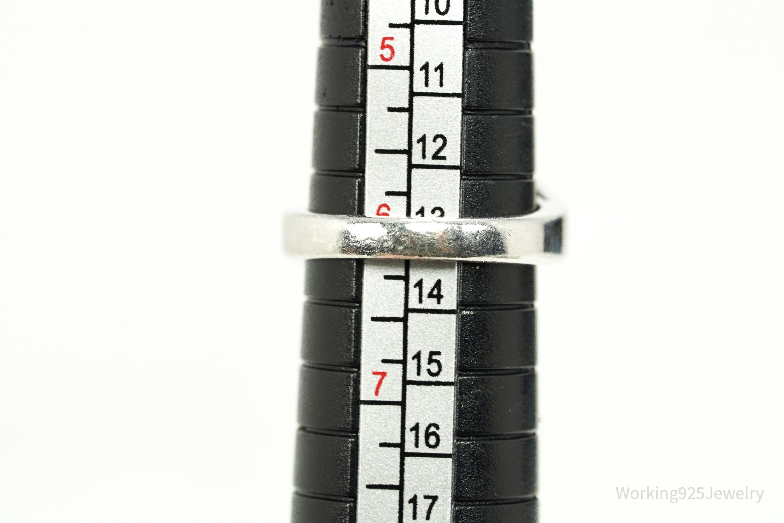 Vintage Lab Sapphire & Cubic Zirconia Rhodium Plated Sterling Silver Ring - Size 6