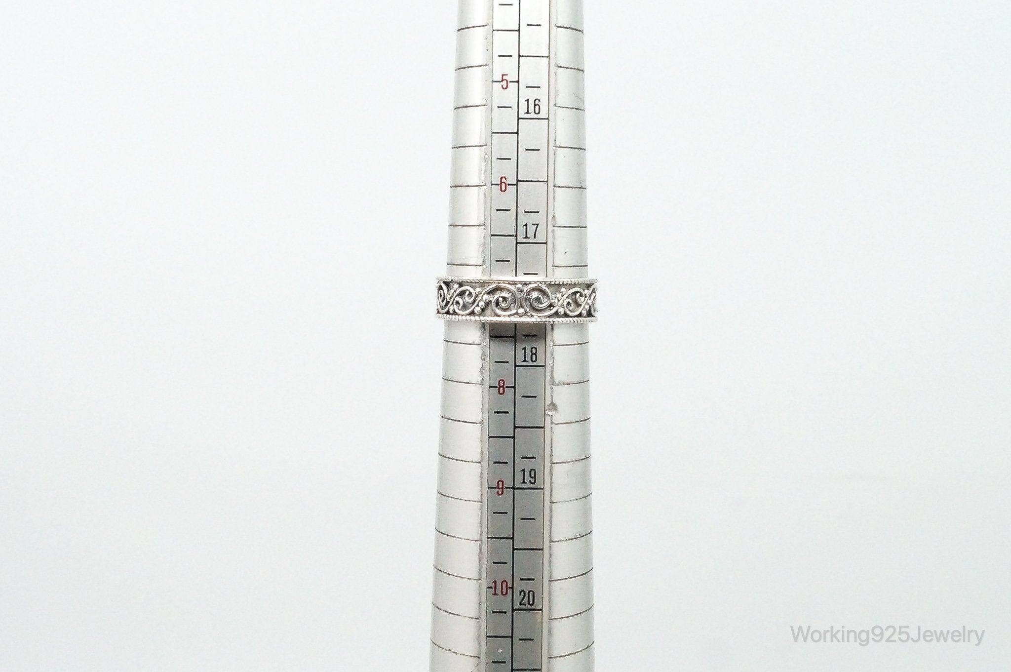 Vintage Bali Style Pearl Sterling Silver Ring - Size 7.25