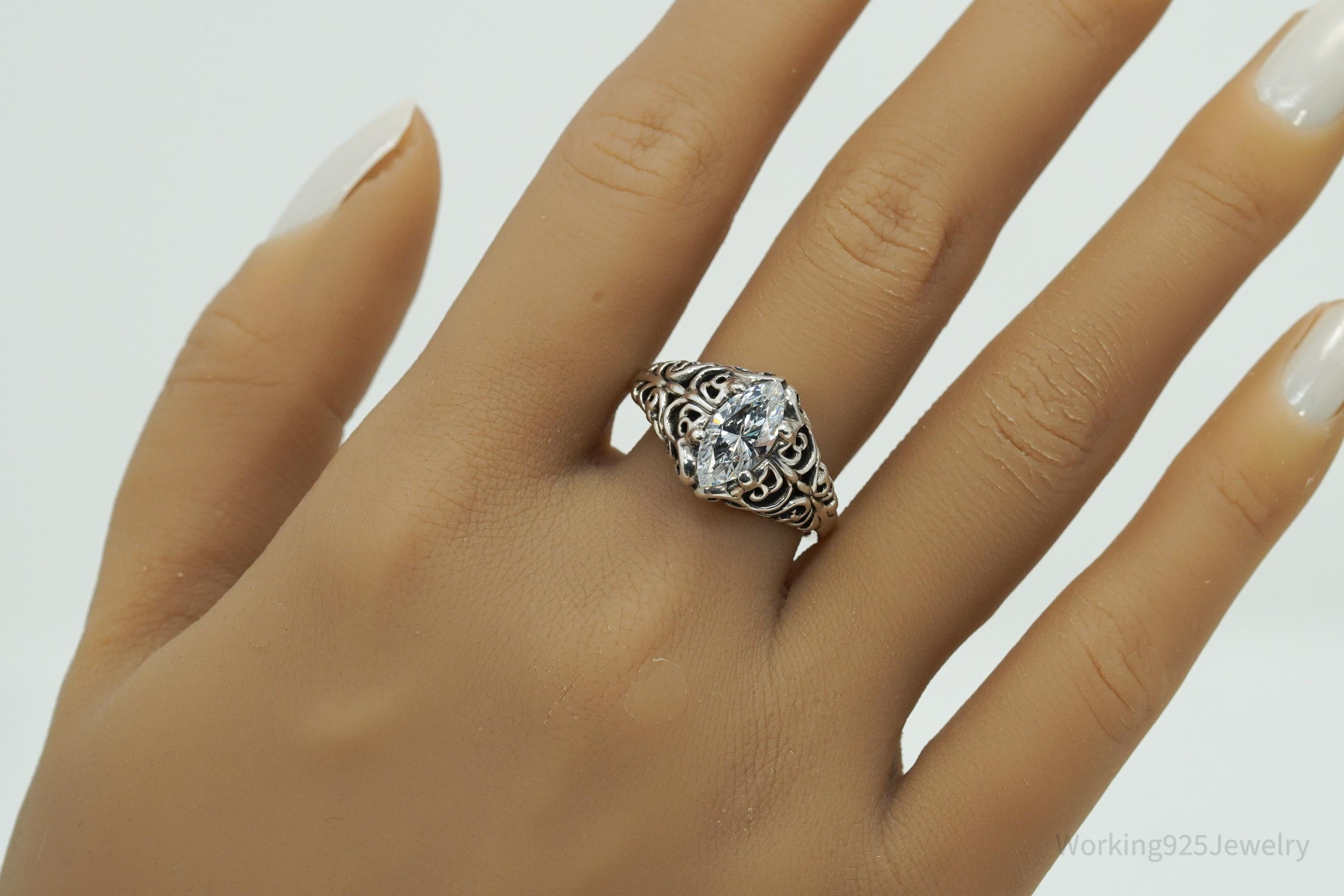 Vintage KABANA Diamonique Cubic Zirconia Sterling Silver Ring - Size 10.25