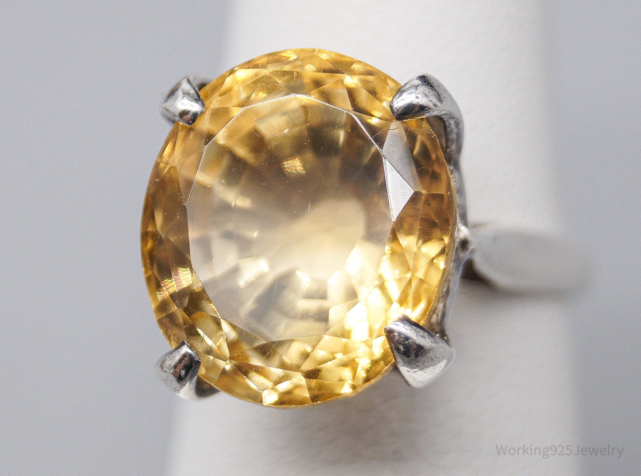 Vintage Large Citrine Silver Ring - Size 5