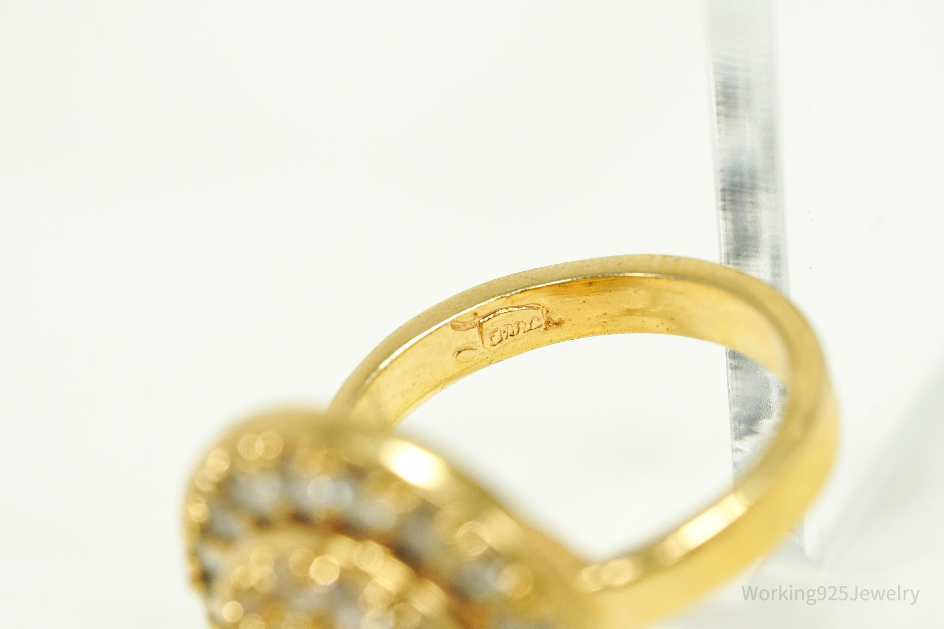 Vintage Farrah Fawcett Gold Vermeil Cubic Zirconia Sterling Silver Ring - Size 7.5