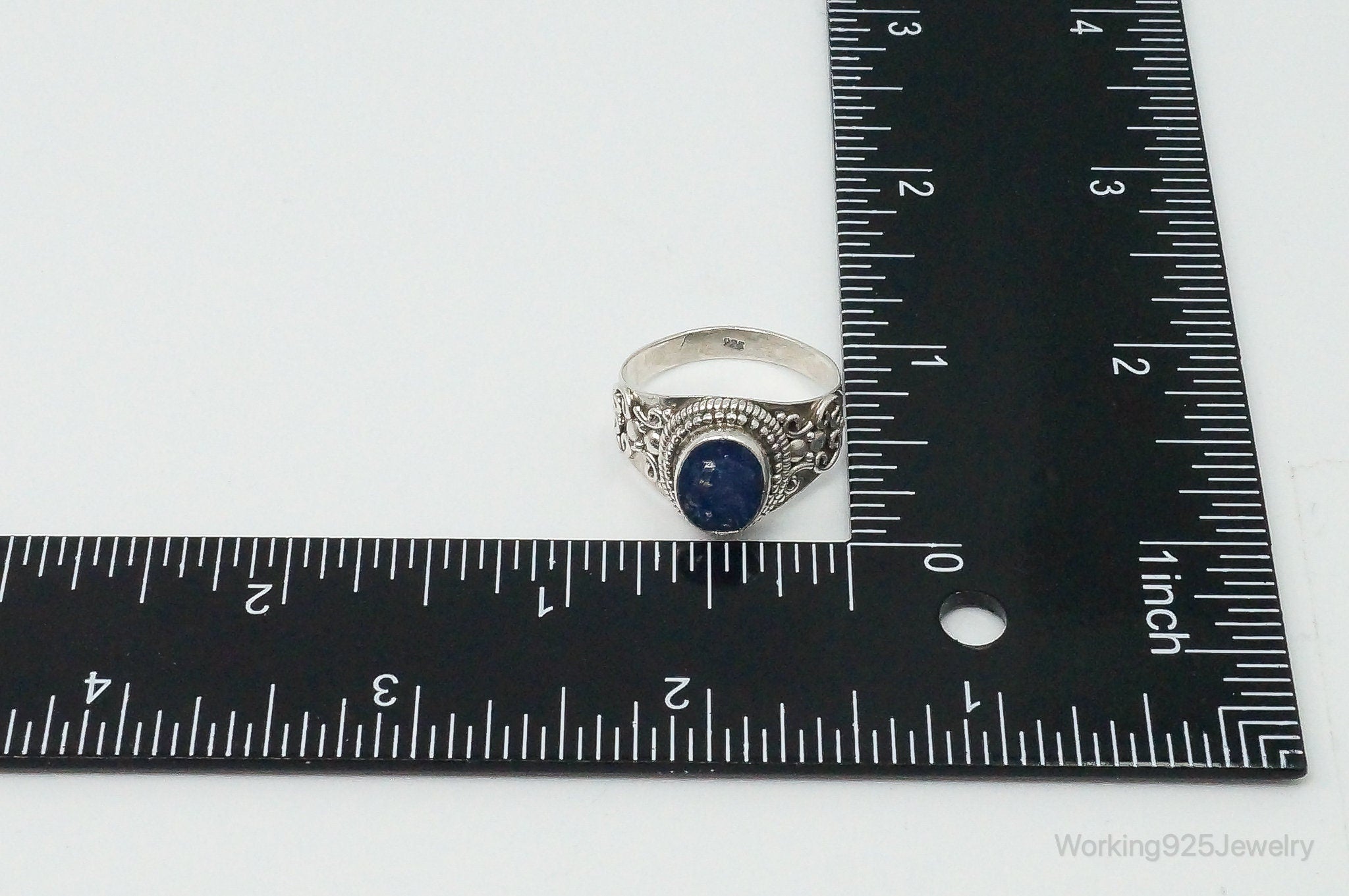 Vintage Dark Blue Gemstone Bali Style Sterling Silver Ring Size 10