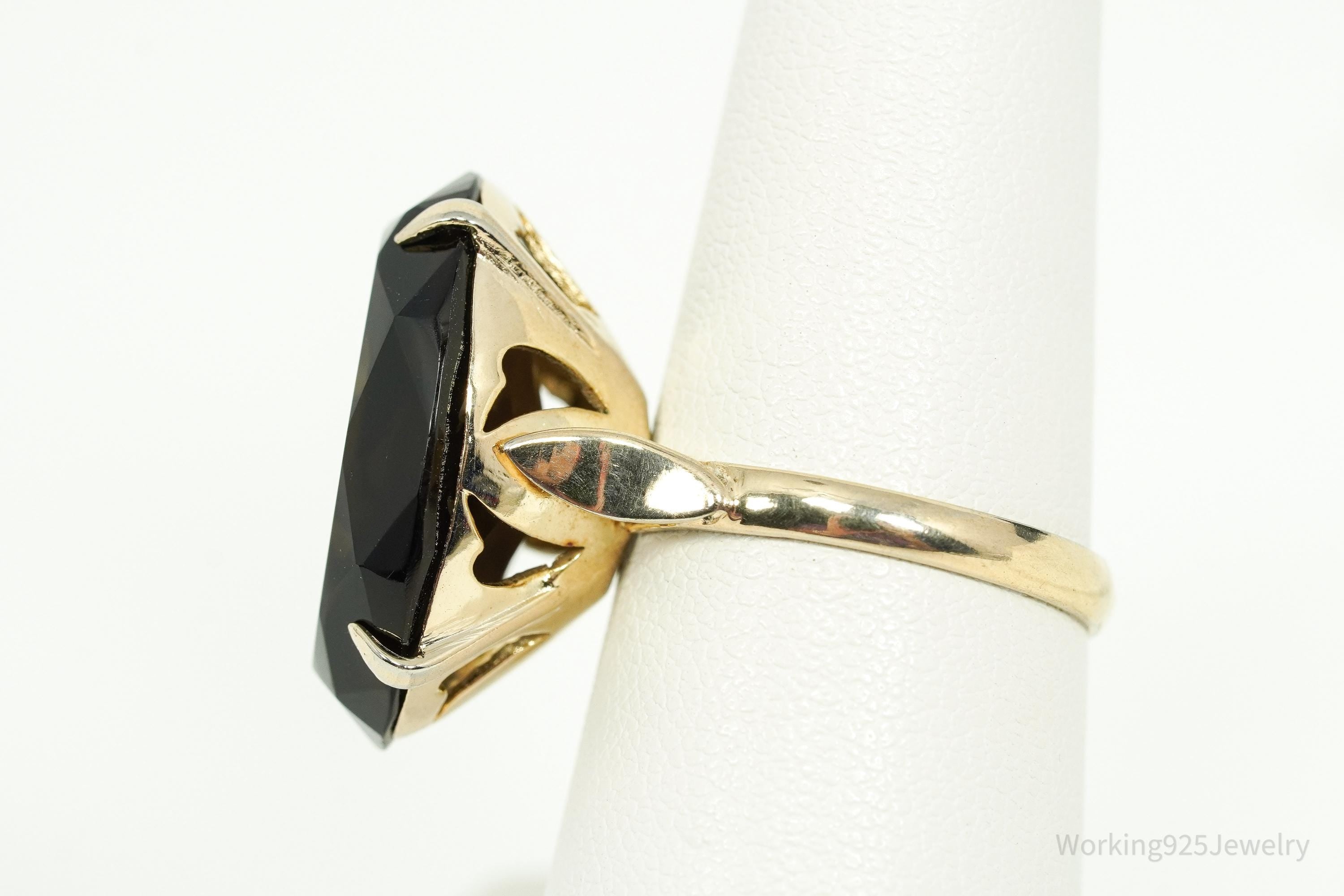 Antique Large Smoky Topaz Gold & Silver Ring - Size 7