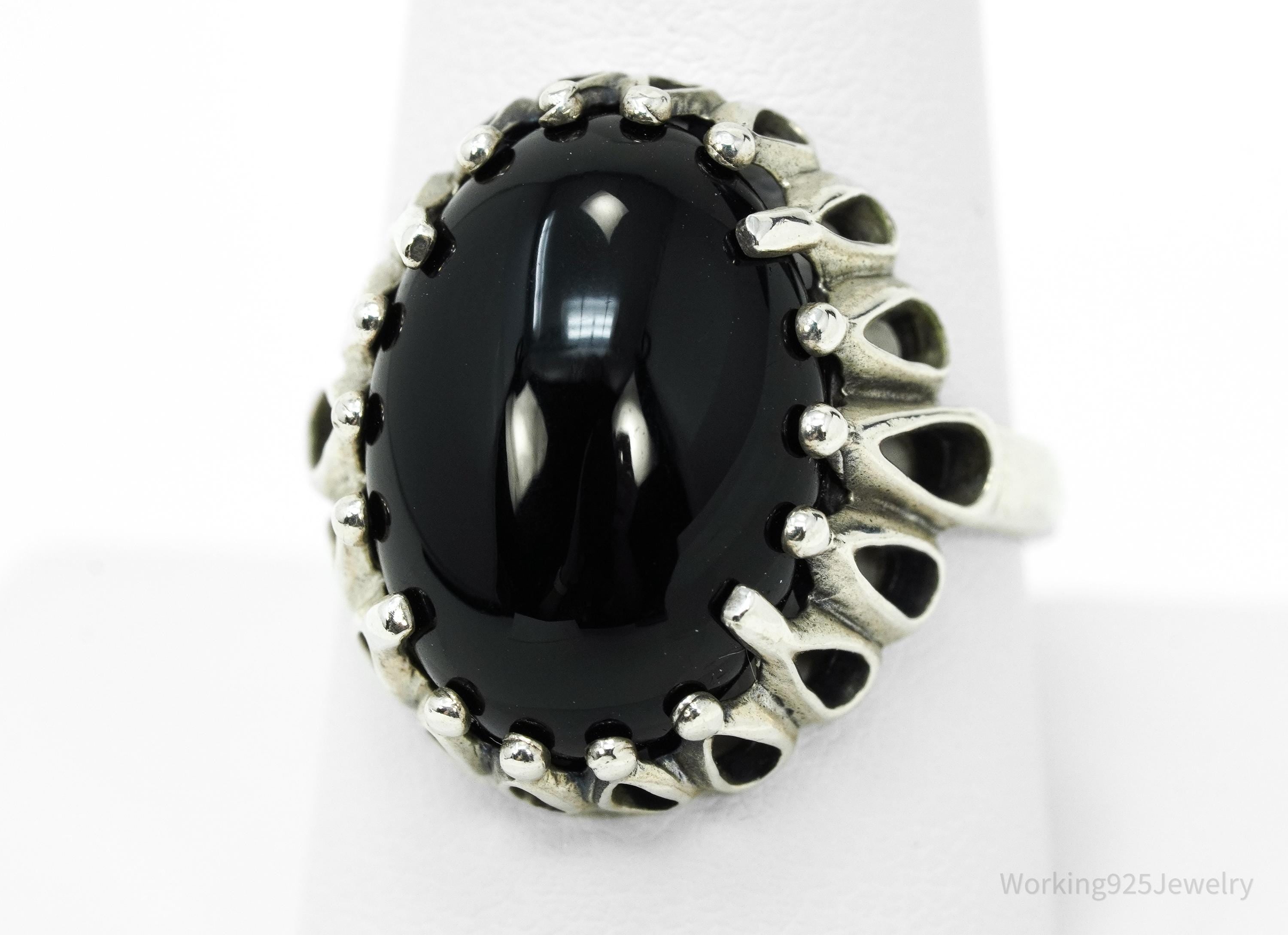 Vintage Designer Kabana Black Onyx Sterling Silver Ring - Size 9.25