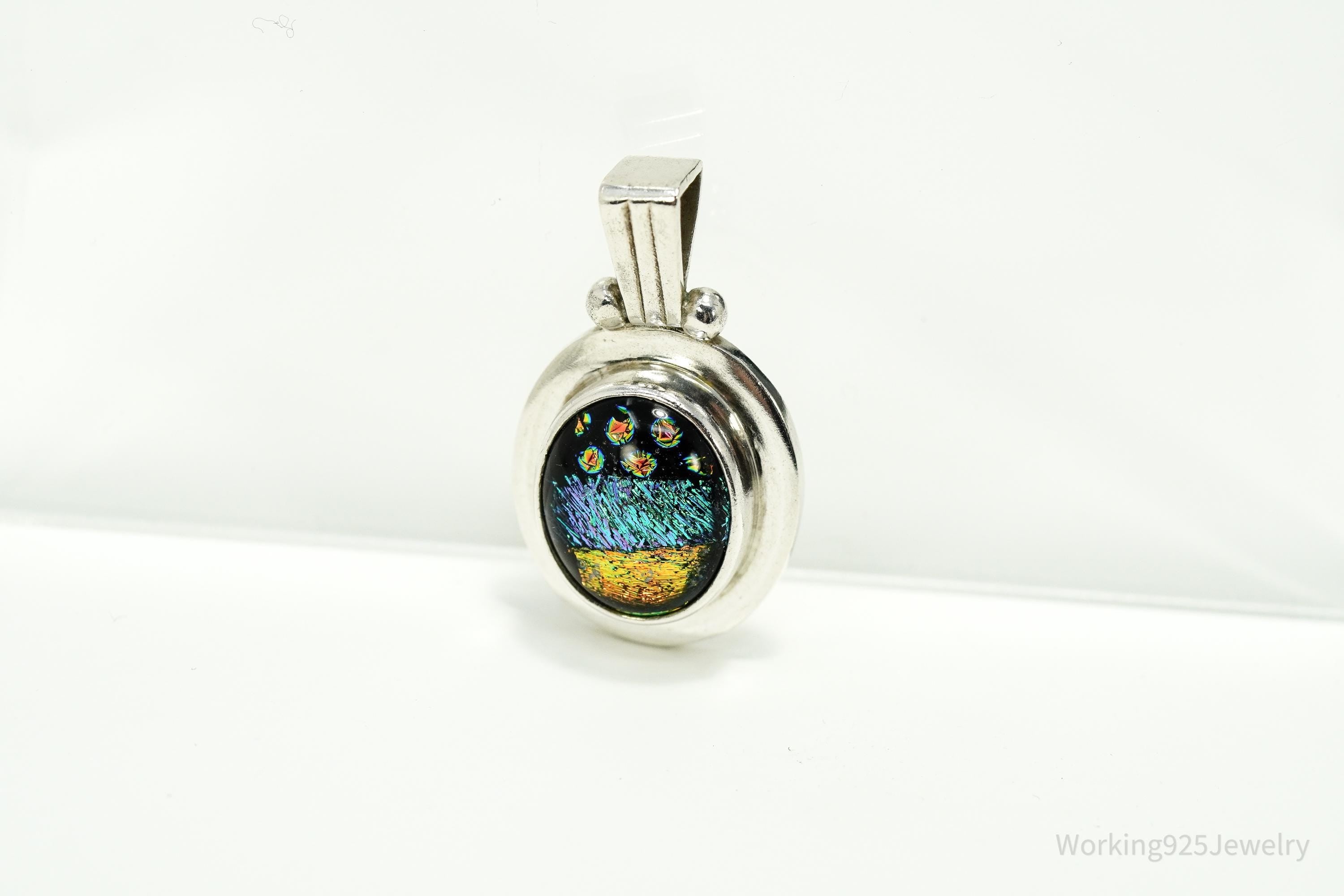 Vintage Dichroic Glass Sterling Silver Pendant