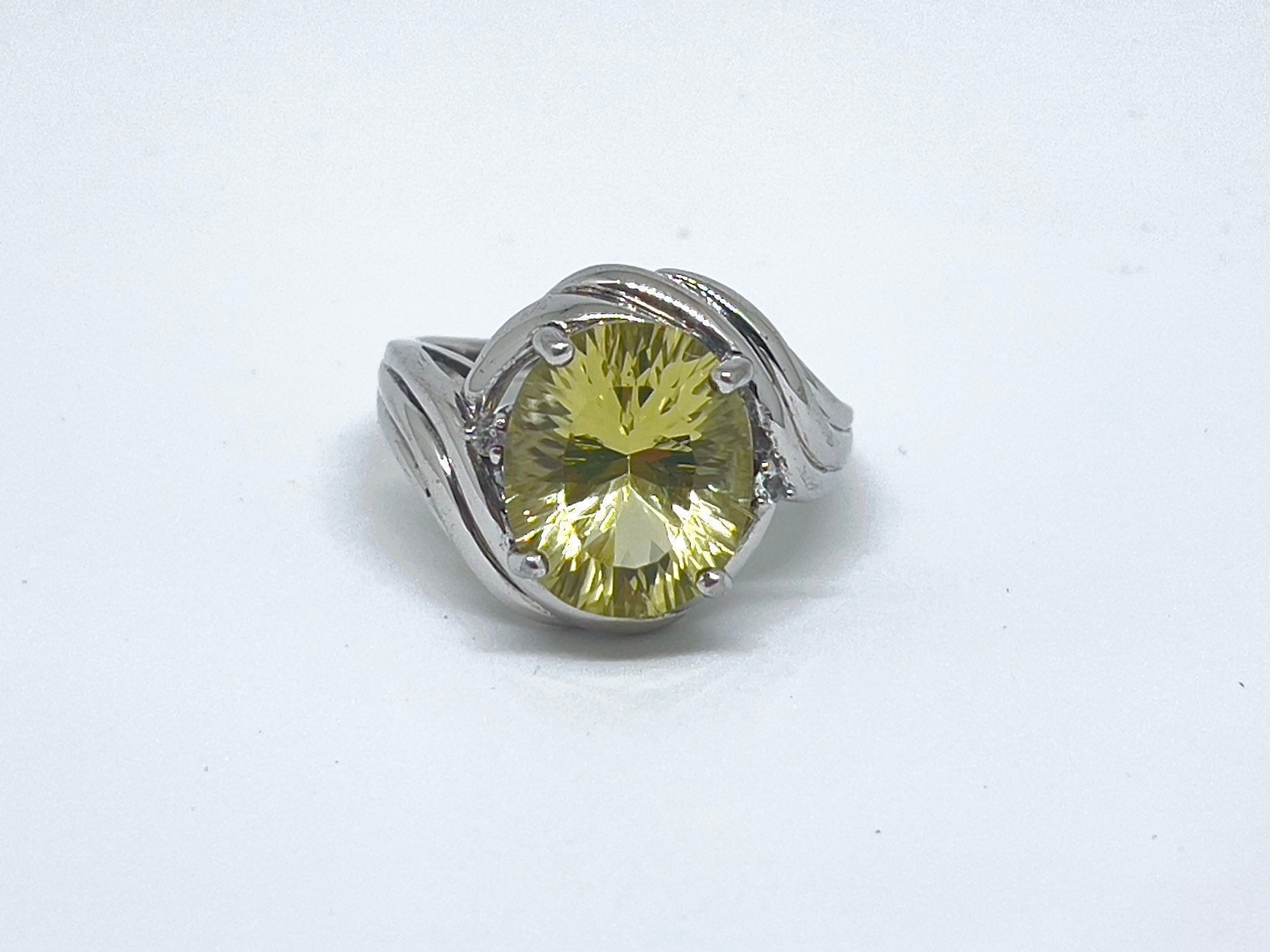 Vintage Yellow Zircon & CZ Sterling Silver Ring Size 7