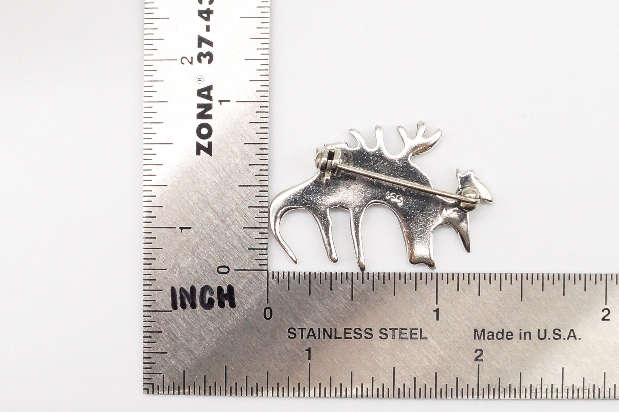 Vintage Moose Family Sterling Silver Brooch Pin