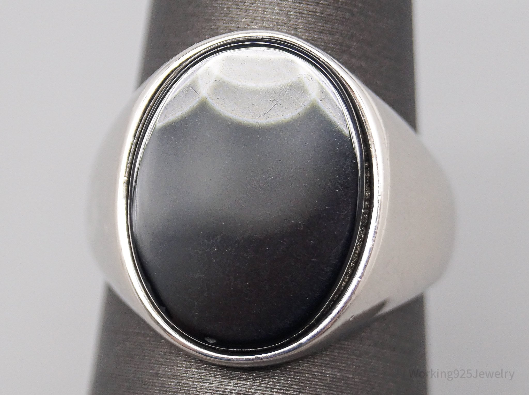 Vintage Large Black Onyx Sterling Silver Ring - Size 6.25