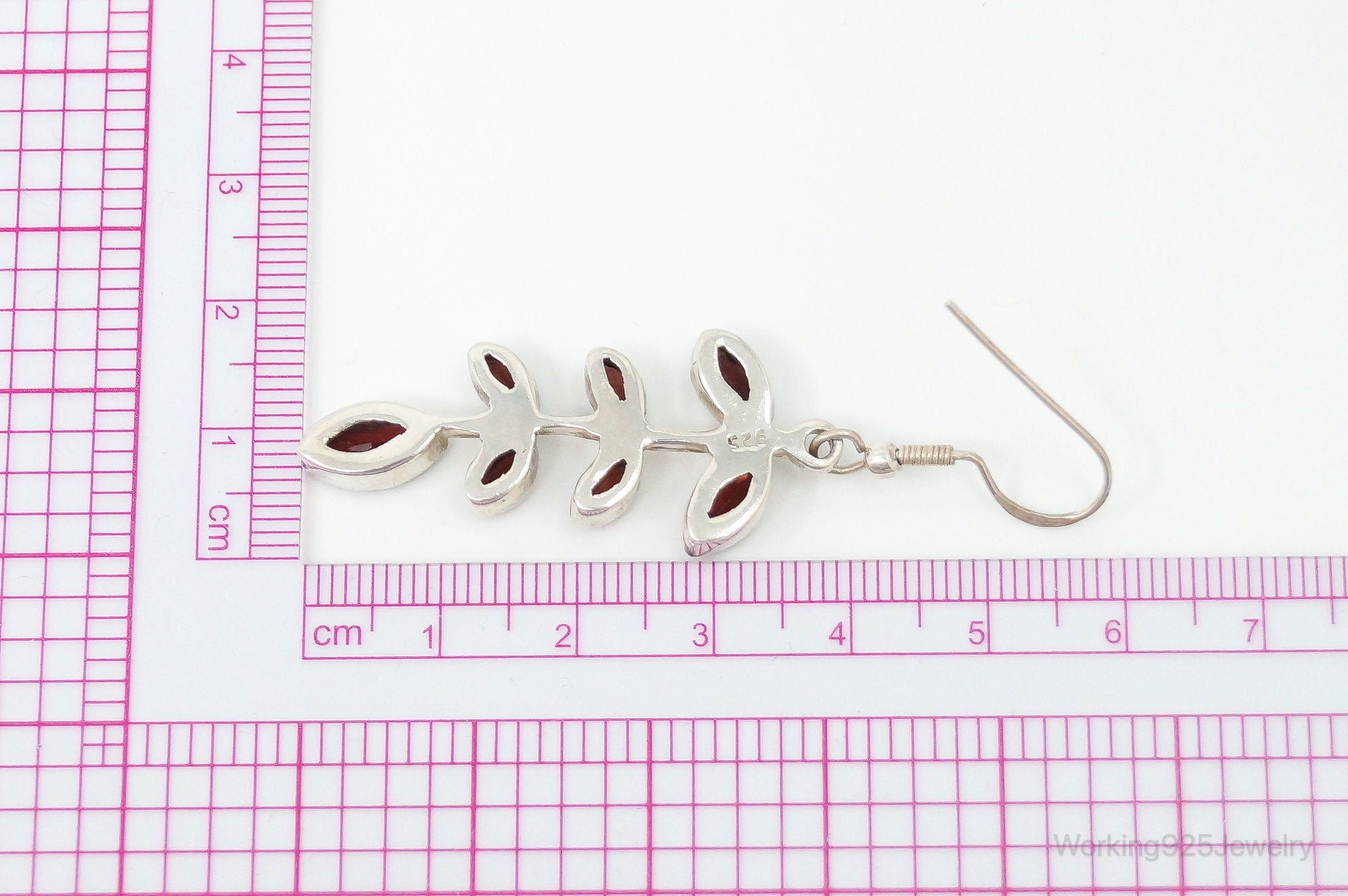 Vintage Garnet Vine Leaves Sterling Silver Earrings