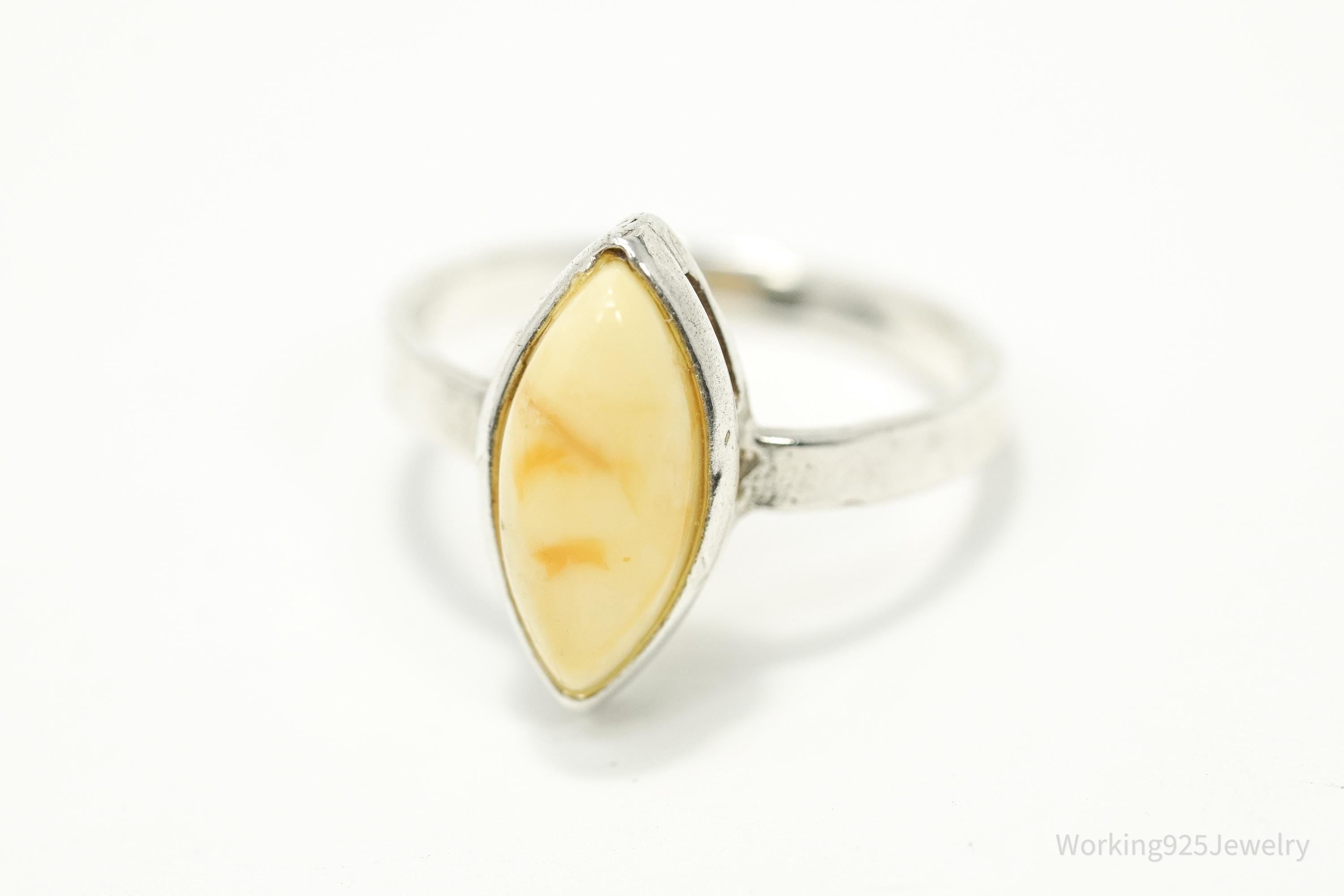 Vintage Yellow Amber Sterling Silver Ring - Size 8