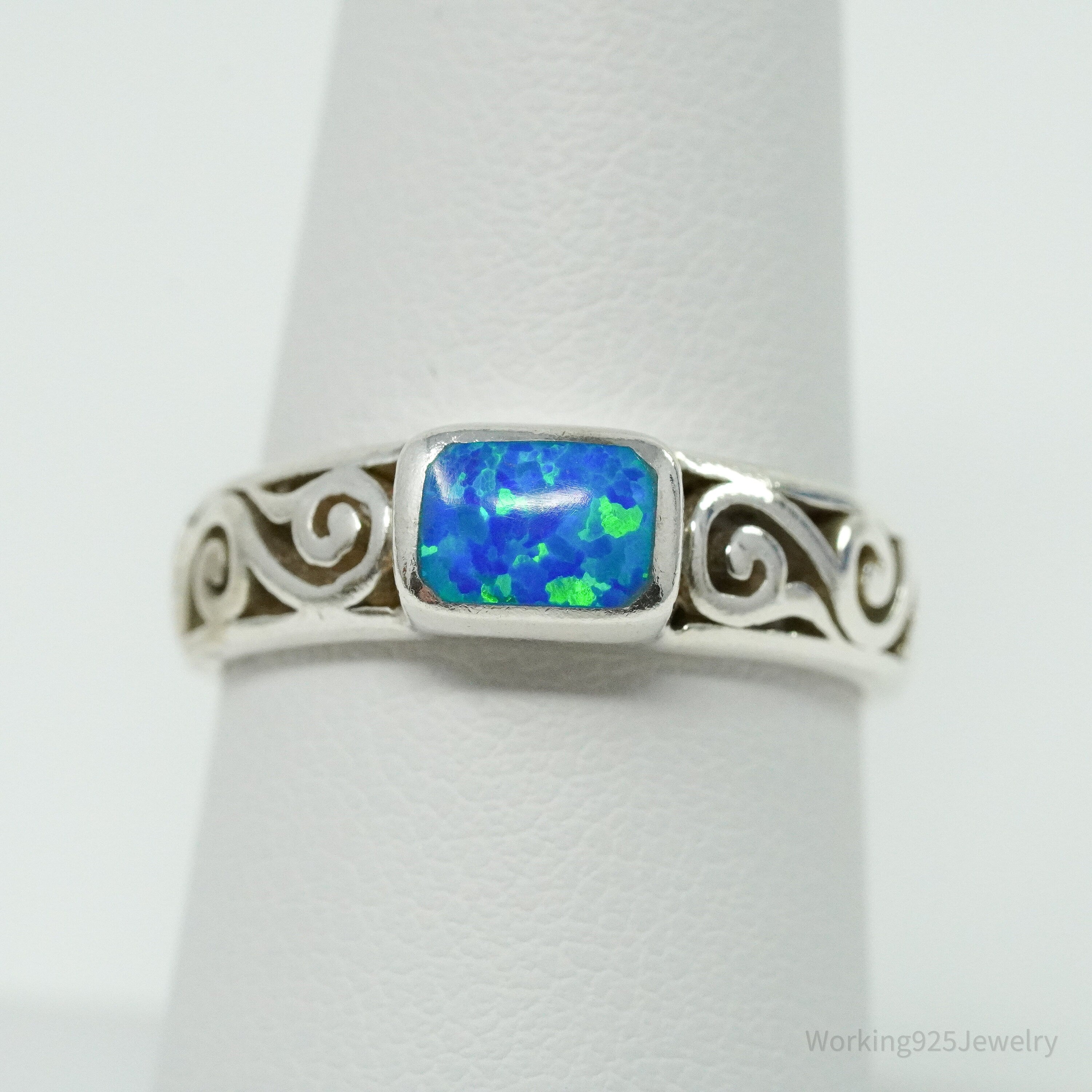 Vintage Lab Opal Sterling Silver Ring - Size 7.25