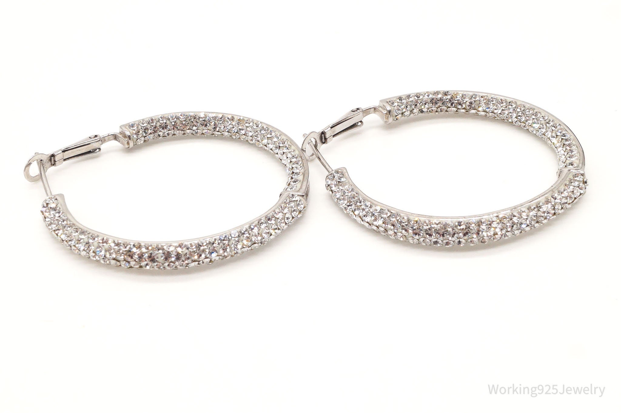 Vintage Swarovski Crystal Sterling Silver Hoop Earrings