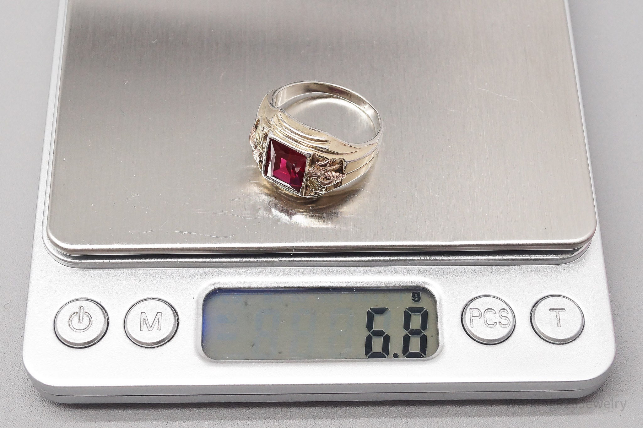 Antique Ruby 10K Gold Top Sterling Silver Ring - Size 9.75