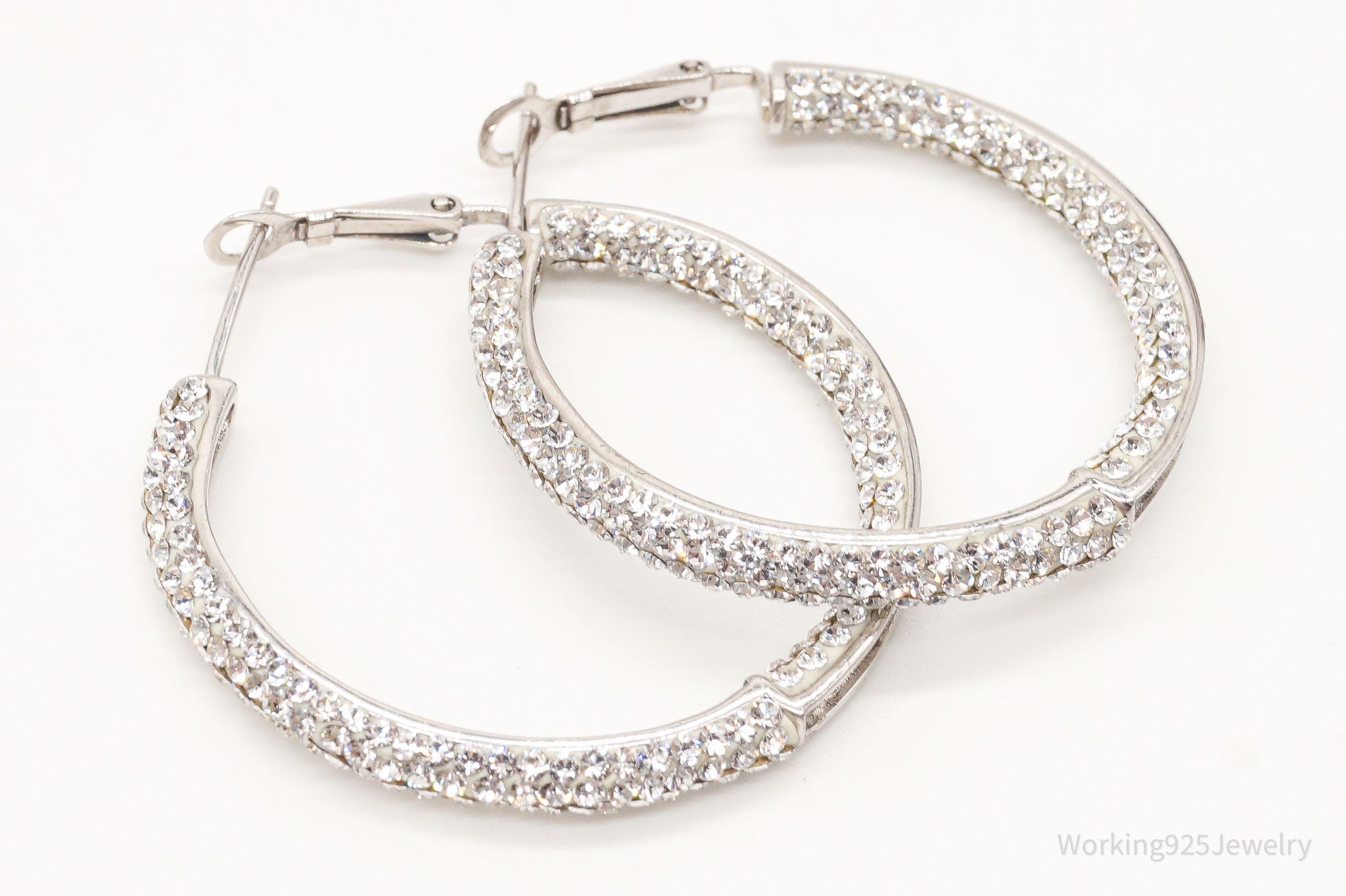 Vintage Swarovski Crystal Sterling Silver Hoop Earrings