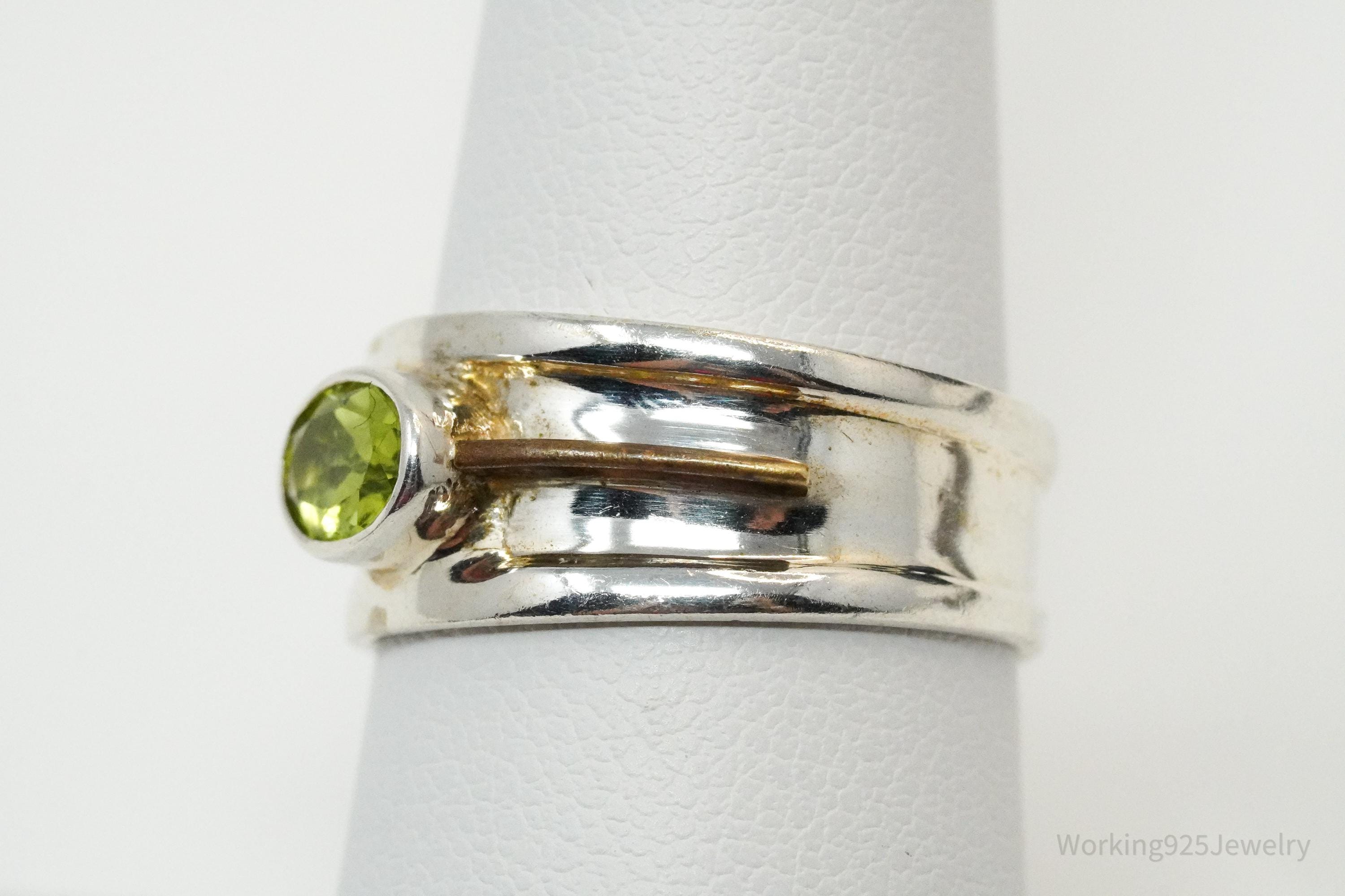 Vintage Peridot & Copper Sterling Silver Ring - Size 7.75