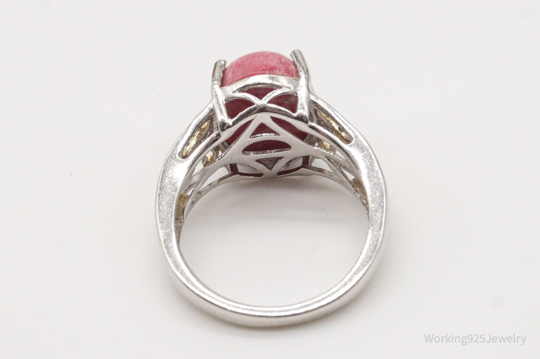 Vintage Thulite Pink Topaz Gold Vermeil Sterling Silver Ring - Size 7