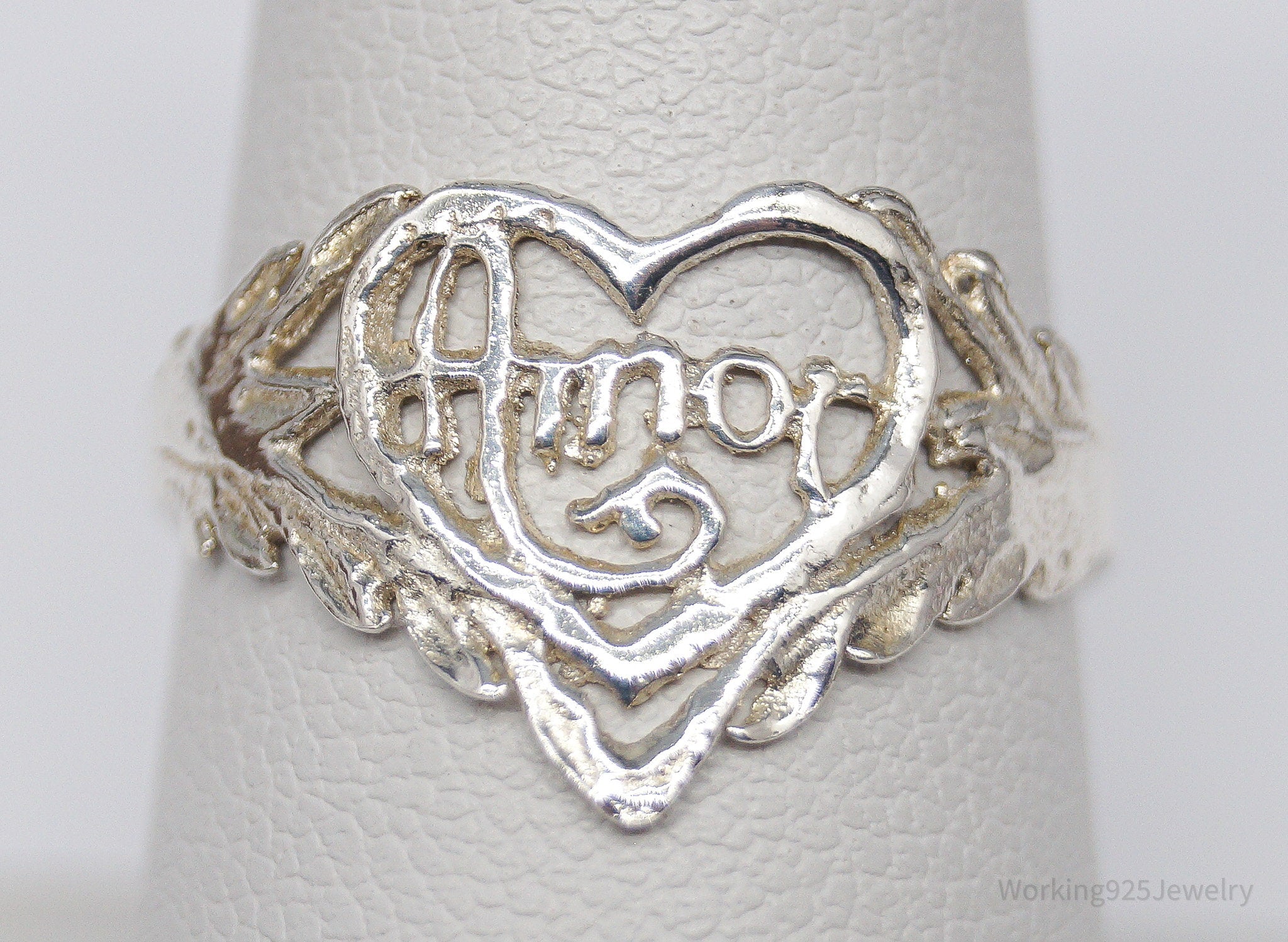Vintage "Amor" Heart Sterling Silver Ring - Size 8.25