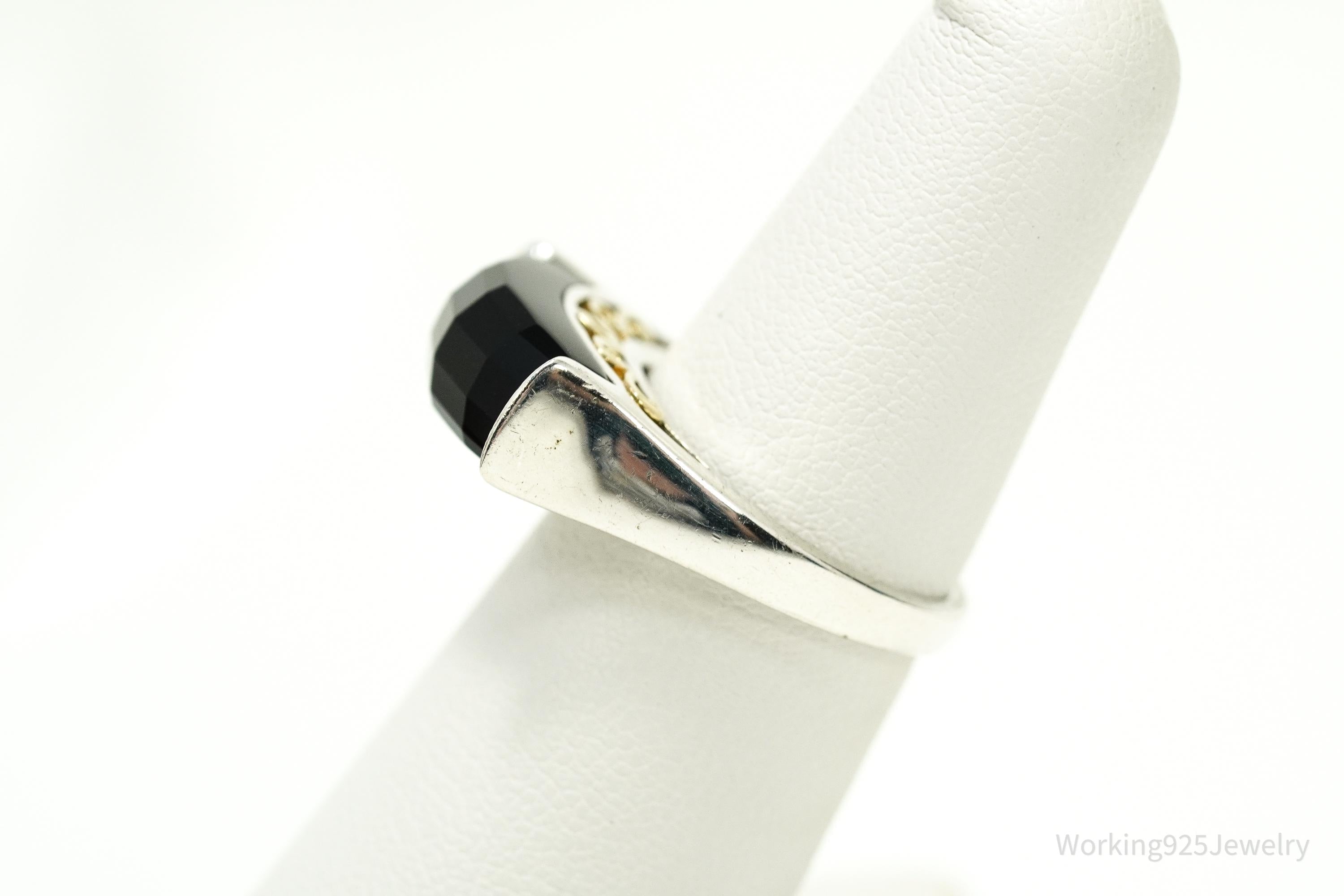 Vintage Black Onyx 14K Gold Sterling Silver Ring - Size 6