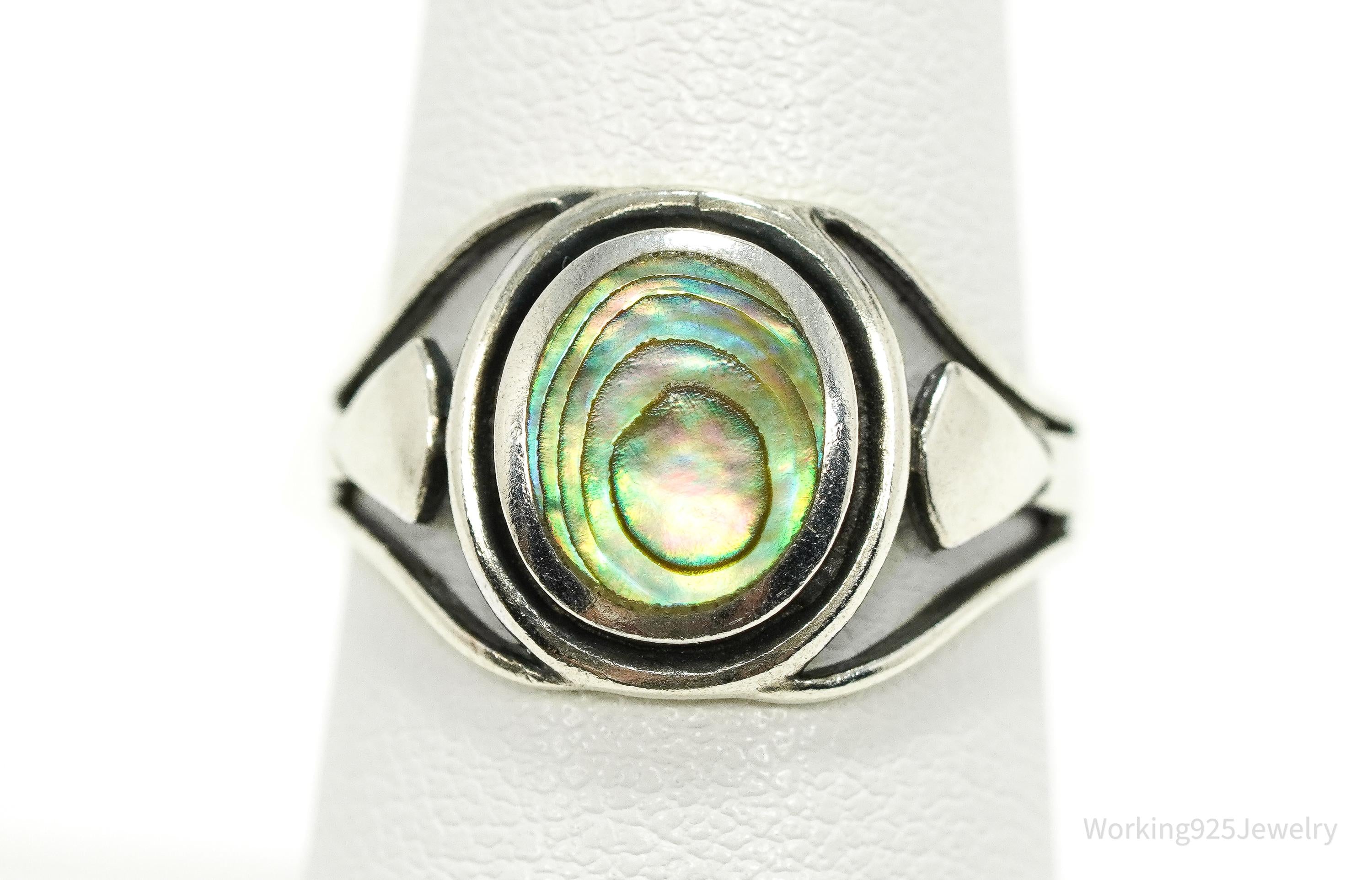 Vintage Abalone Paua Shell Sterling Silver Ring - Size 7