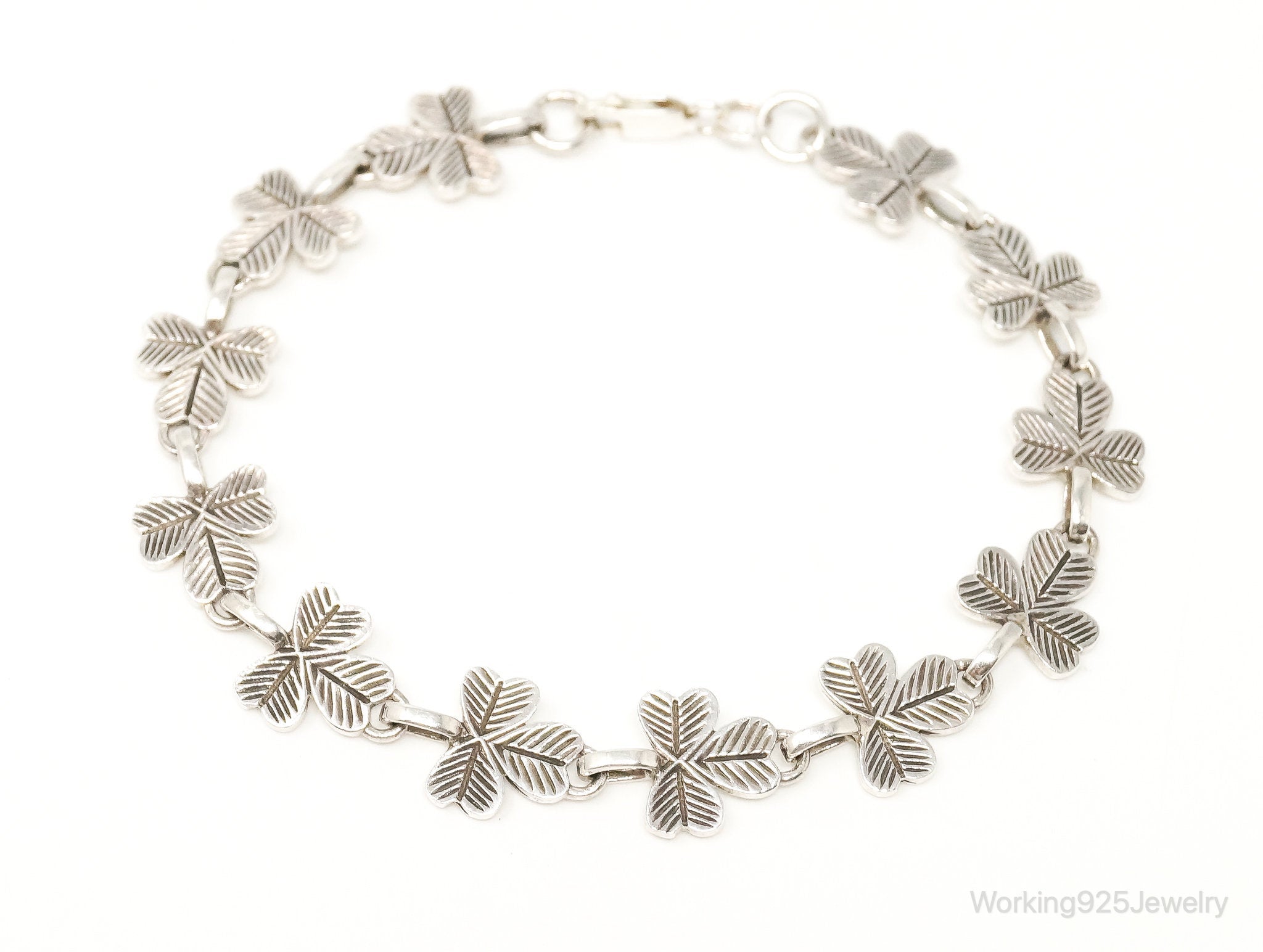 Vintage Three Leaf Clover Sterling Silver Bracelet