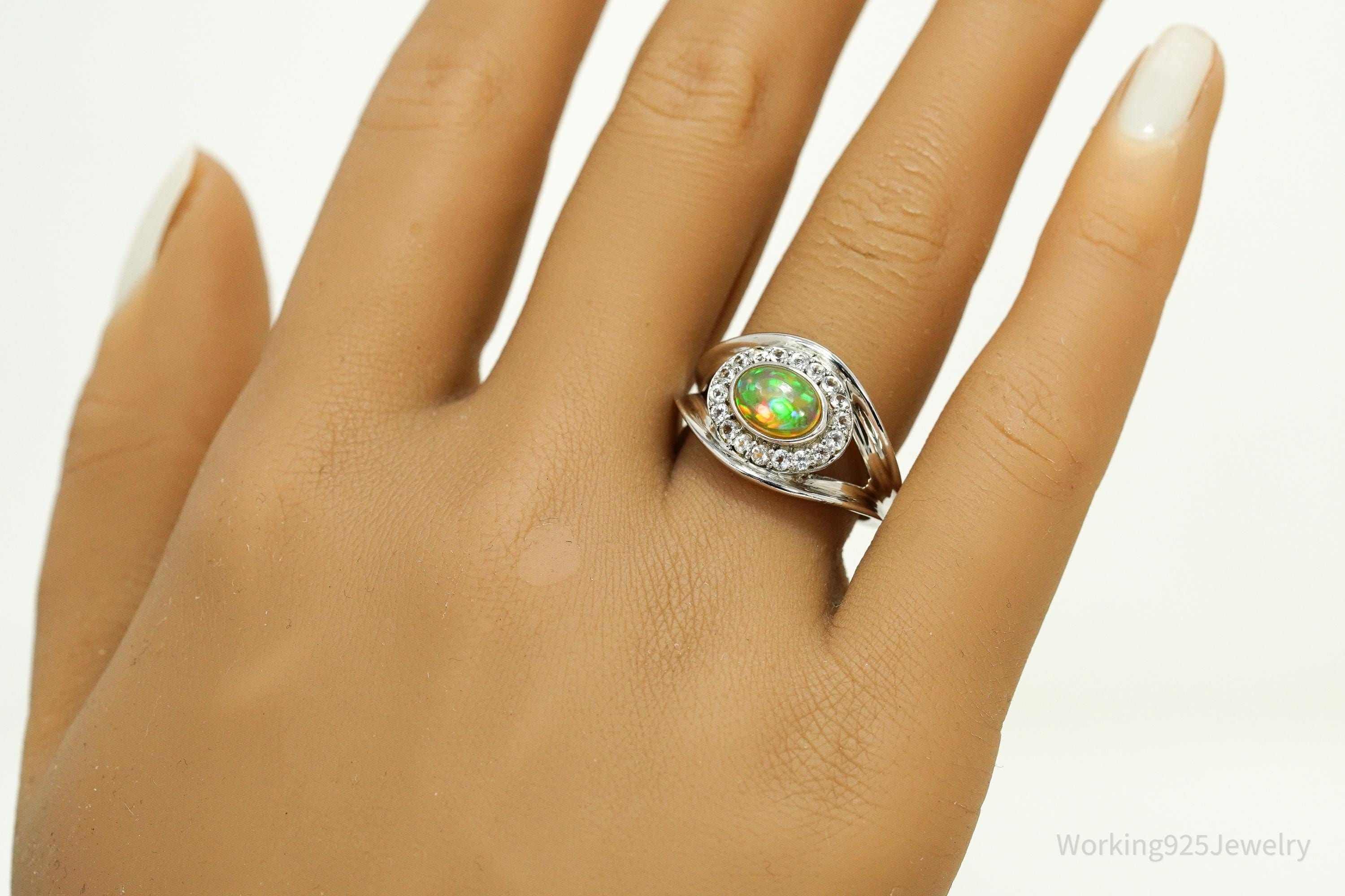 Vintage KHR Opal & Cubic Zirconia Sterling Silver Ring - Size 8.25
