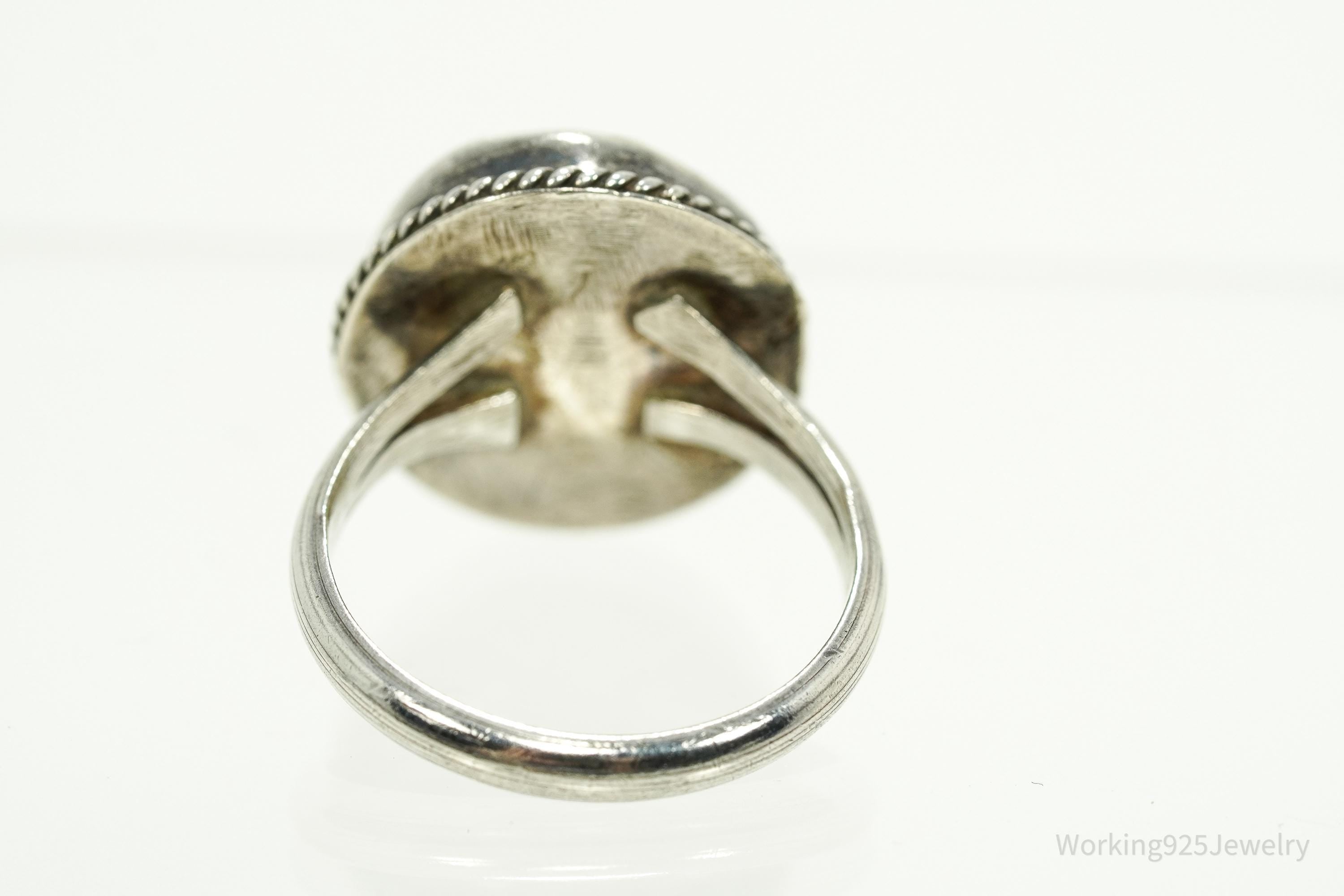 Vintage Handmade Native American Turquoise Unsigned Silver Ring - Size 10.25