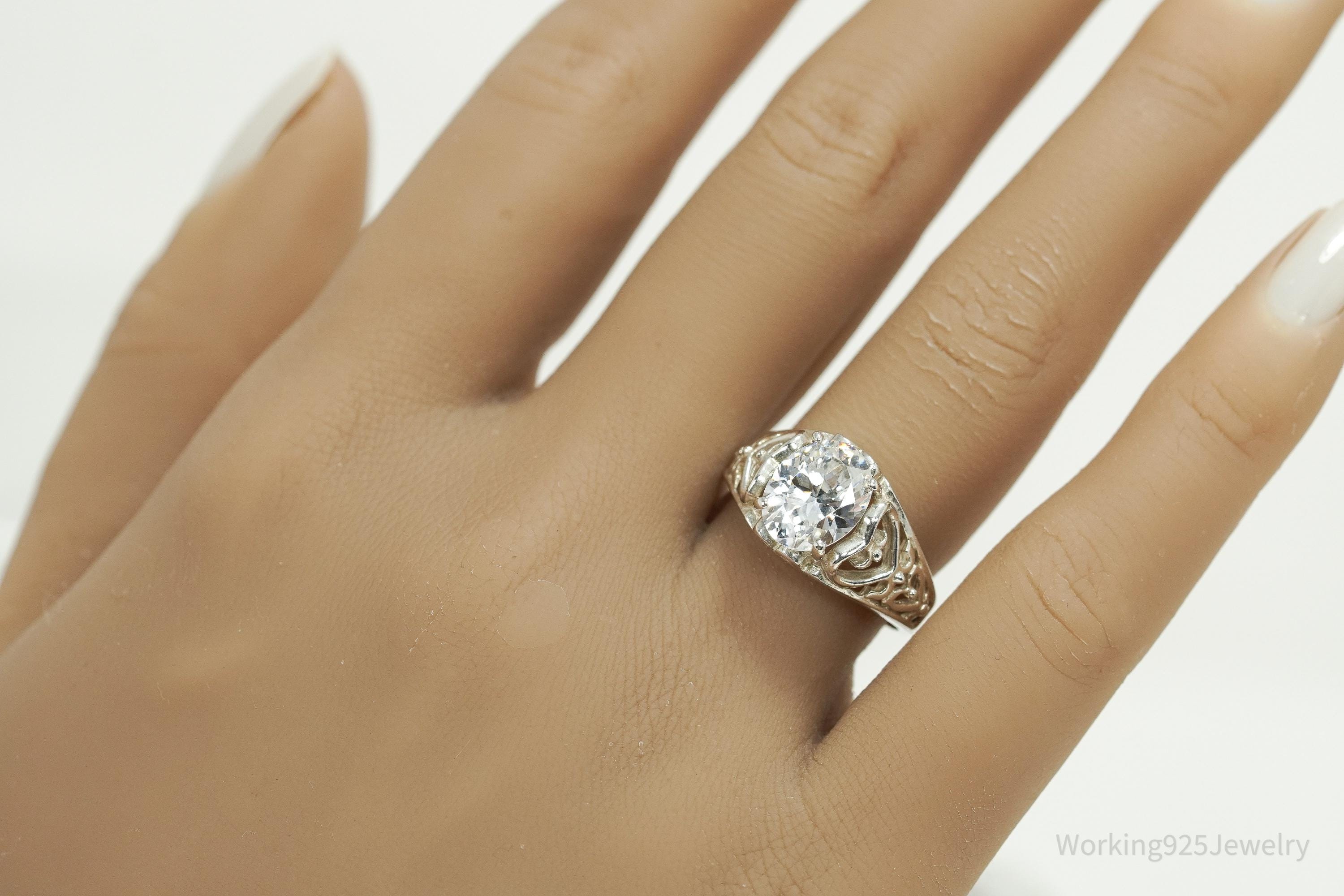 Vintage Cubic Zirconia Sterling Silver Ring - Size 7.75