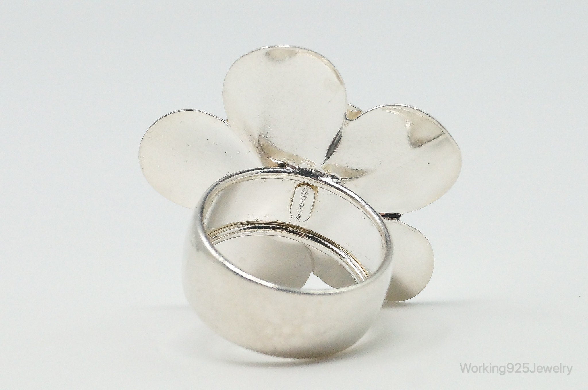 Vintage Italian Designer Paola Valentini Flower Sterling Silver Ring - Size 6