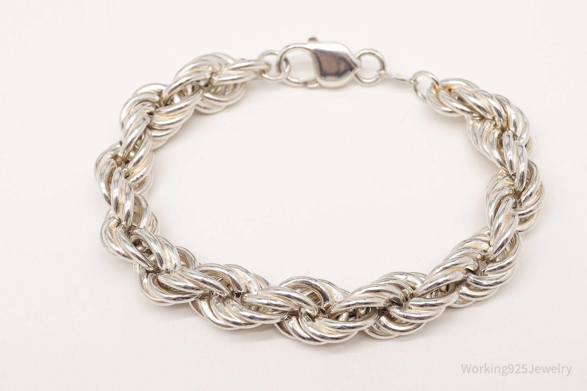 Vintage Italian Large Rope Chain Sterling Silver Bracelet 7.5"