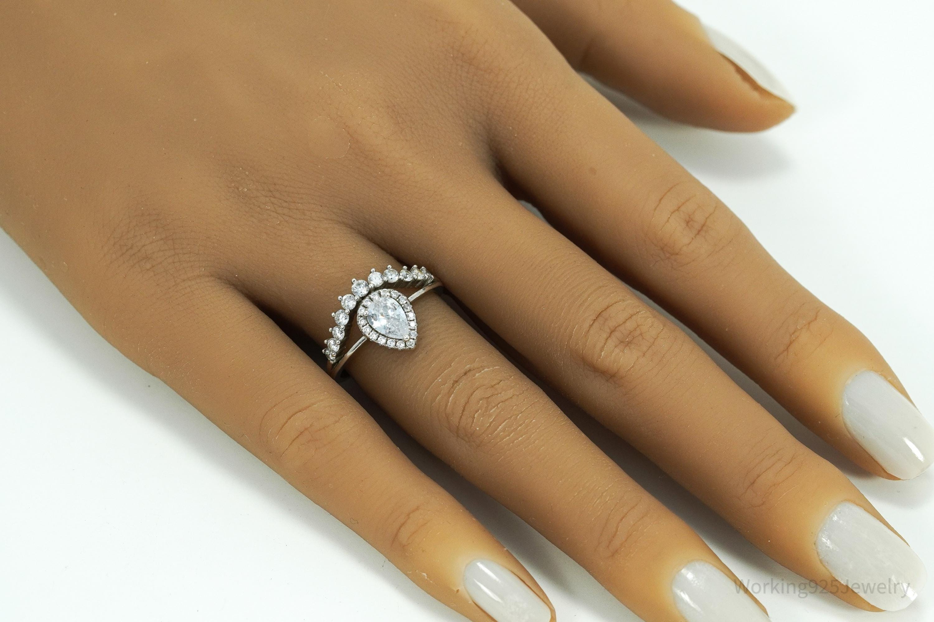 Vintage Cubic Zirconia Sterling Silver Ring - Size 8