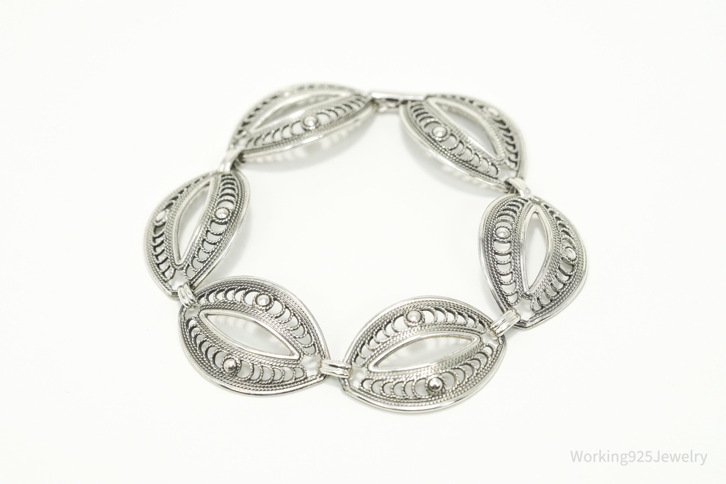 Vintage Danecraft Ornate Mid Century Sterling Silver Bracelet 7 5/8"
