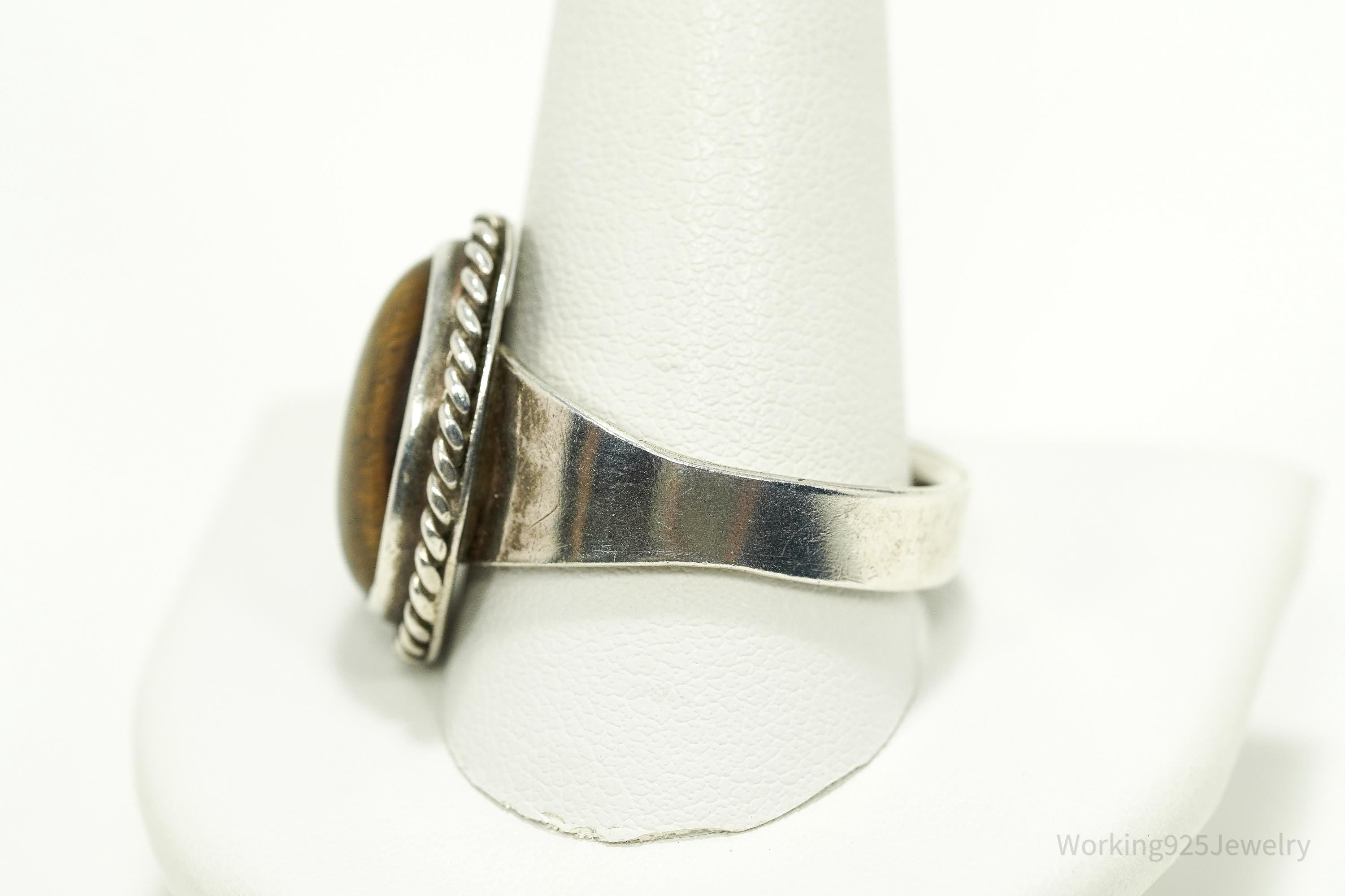 Vintage Native American SM Tiger's Eye Sterling Silver Ring Size 12.75