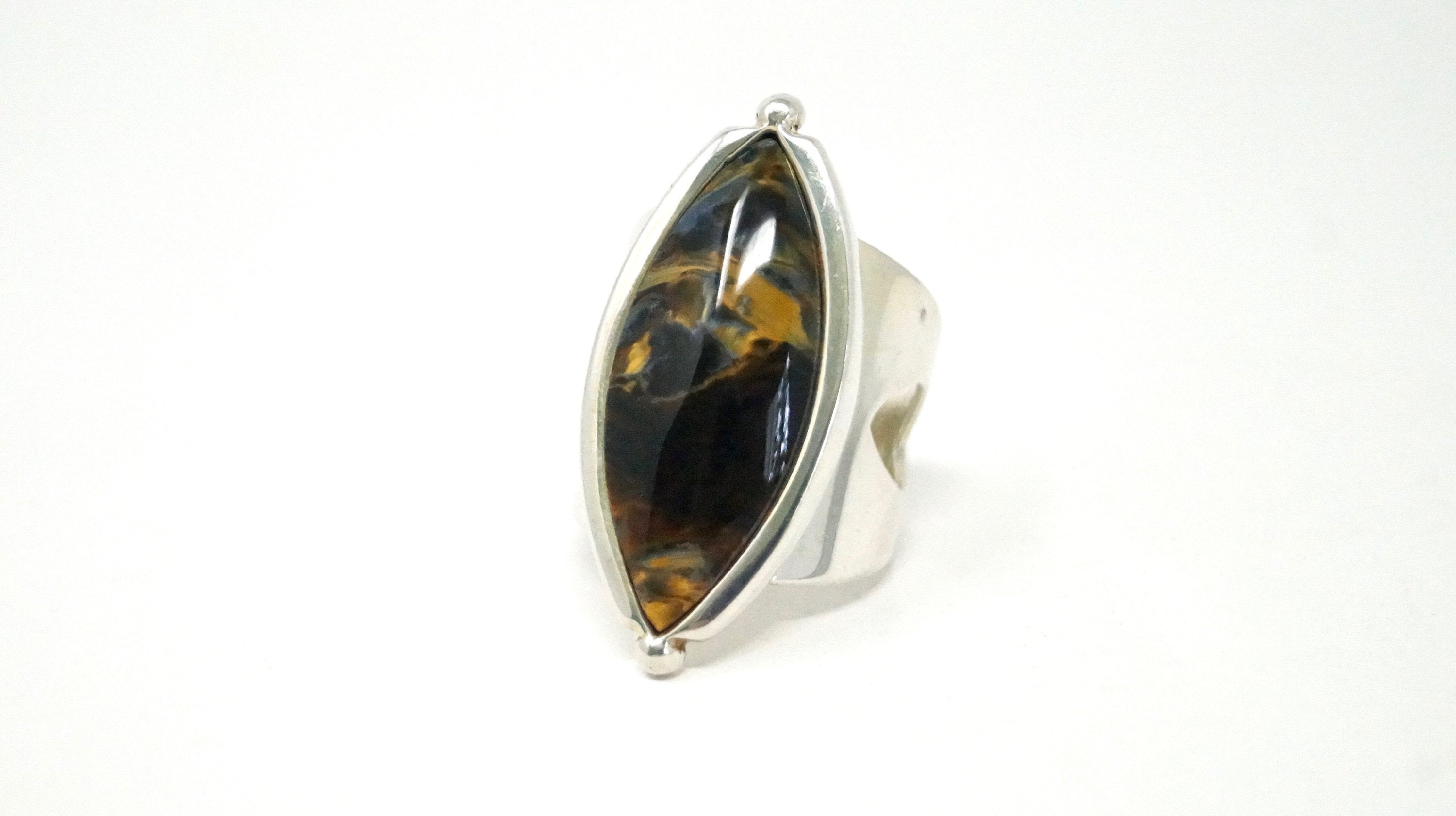 Vtg Designer Desert Rose Trading Co Tigers Eye Ring Sterling Silver Size 7.25