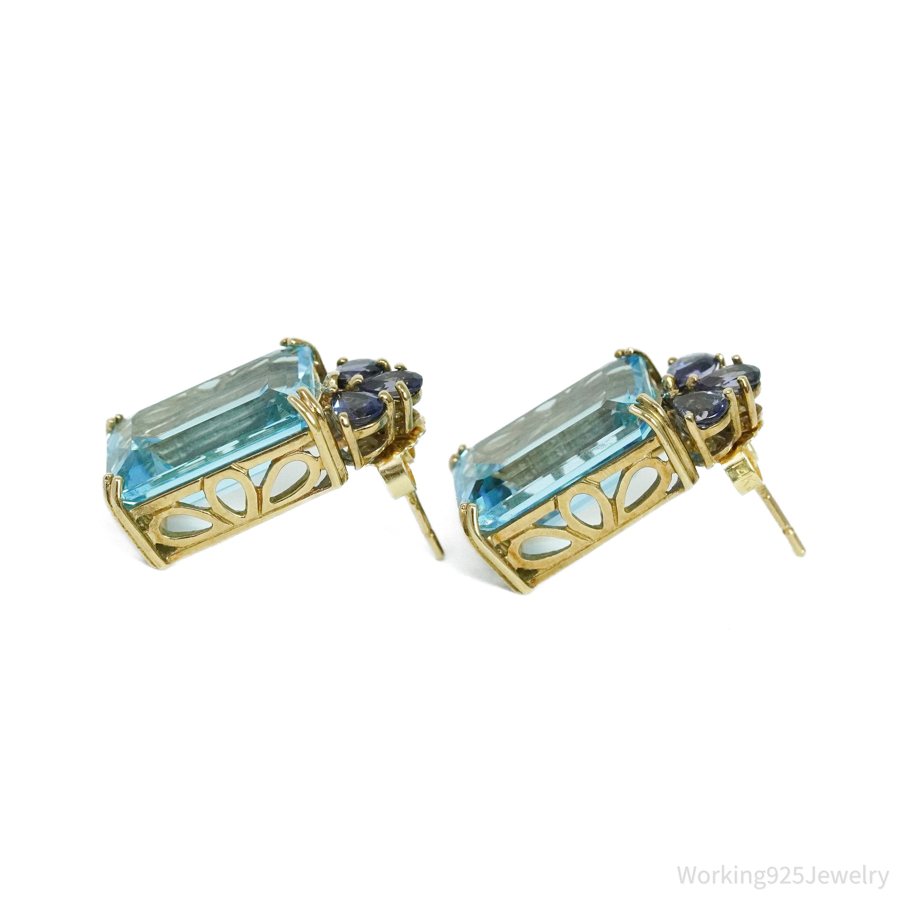 14K Yellow Gold, Natural Blue Topaz, & Natural Iolite Earrings