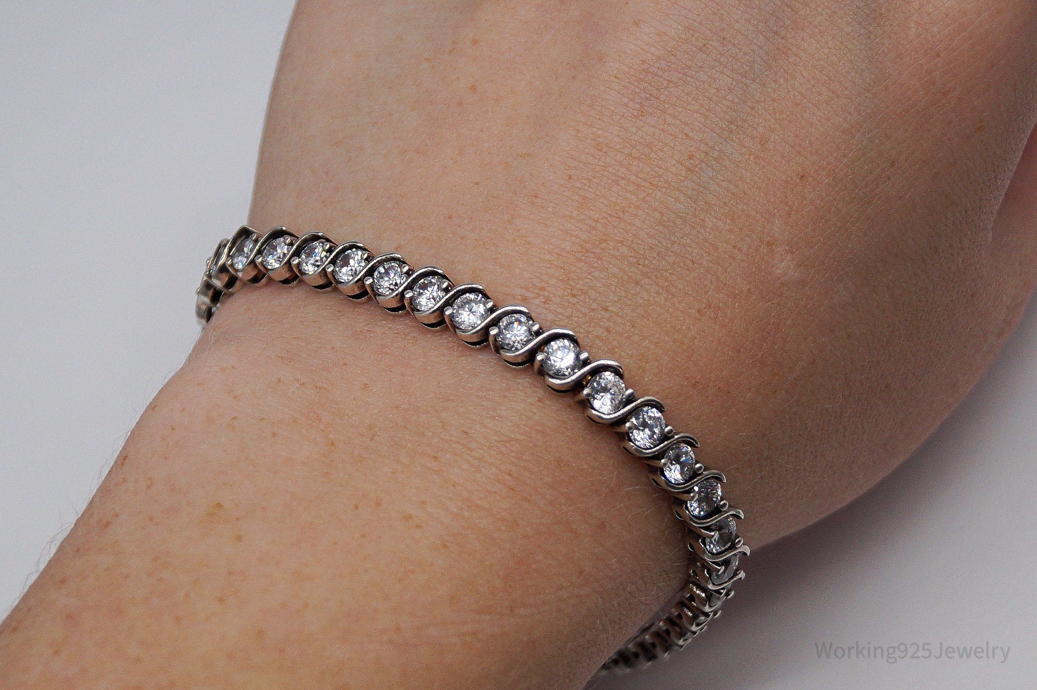 Vintage Ross Simons Cubic Zirconia Sterling Silver Tennis Bracelet 7 15/16"