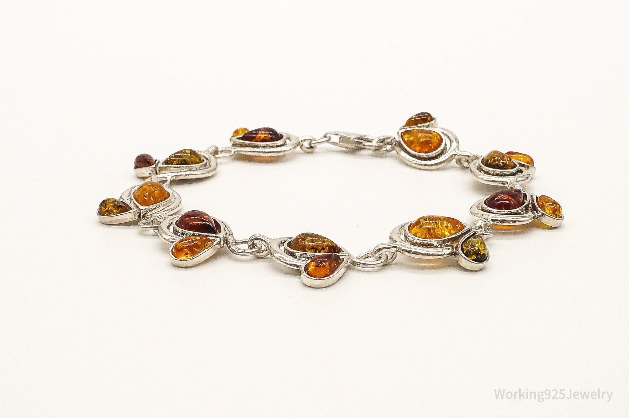 Vintage Multi Amber Modernist Sterling Silver Bracelet